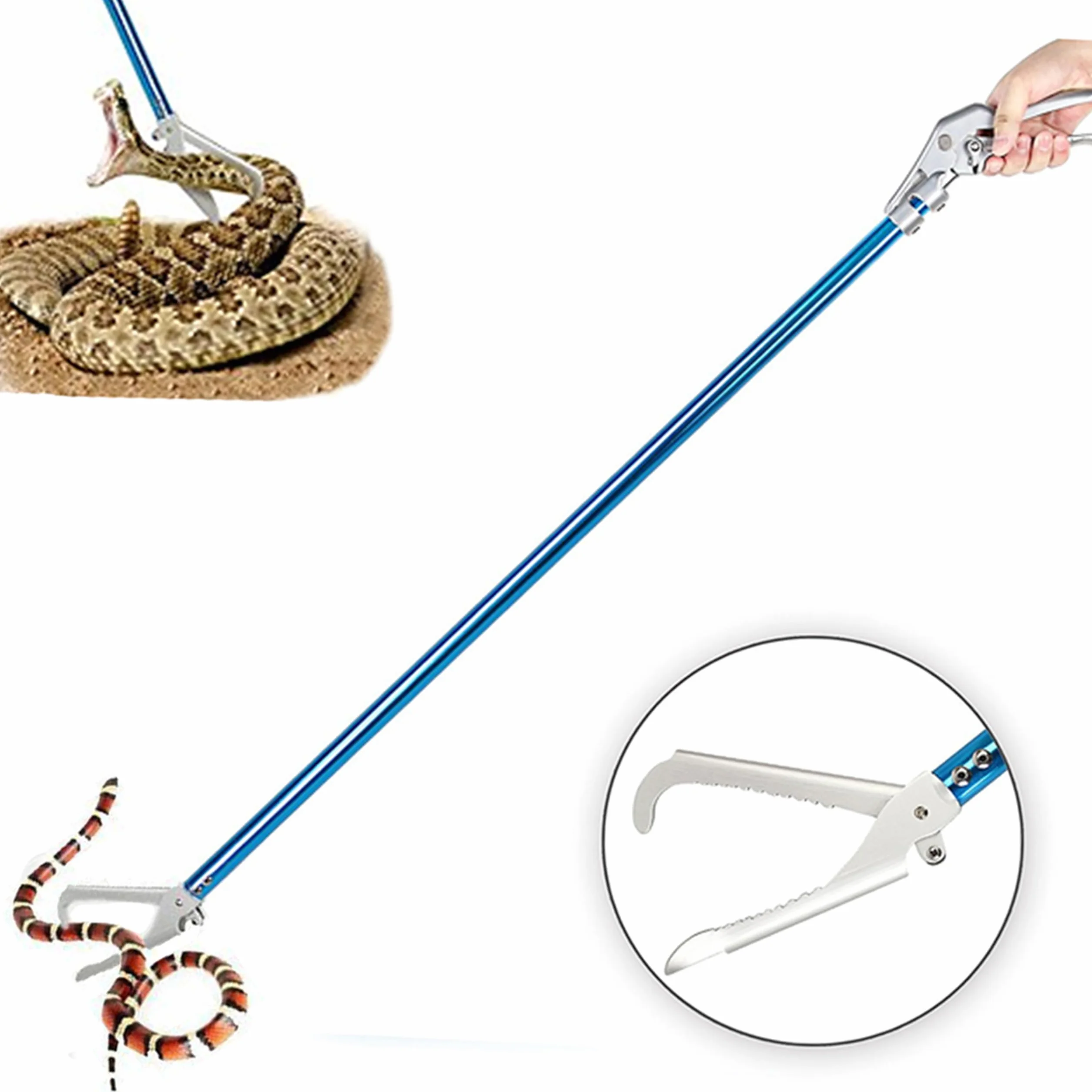 Pince à serpent professionnelle en alliage d'aluminium de 100 cm pour reptiles avec serrure et poignée confortable (sac de chasse au serpent)