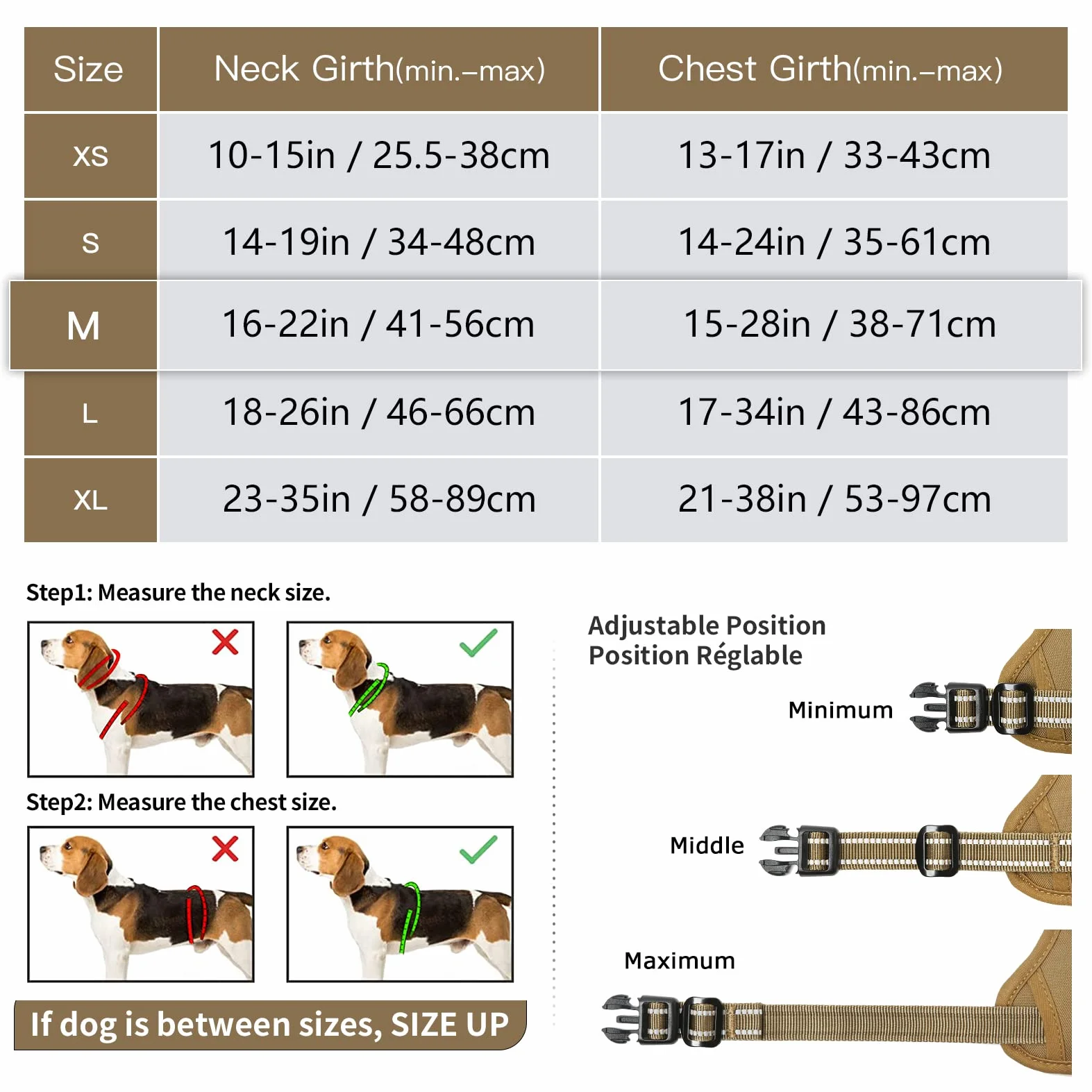 HEELE Harnais Chien Anti Traction Réfléchissant avec Poignée Rembourrée, 2 Anneaux Métal, Marron, M