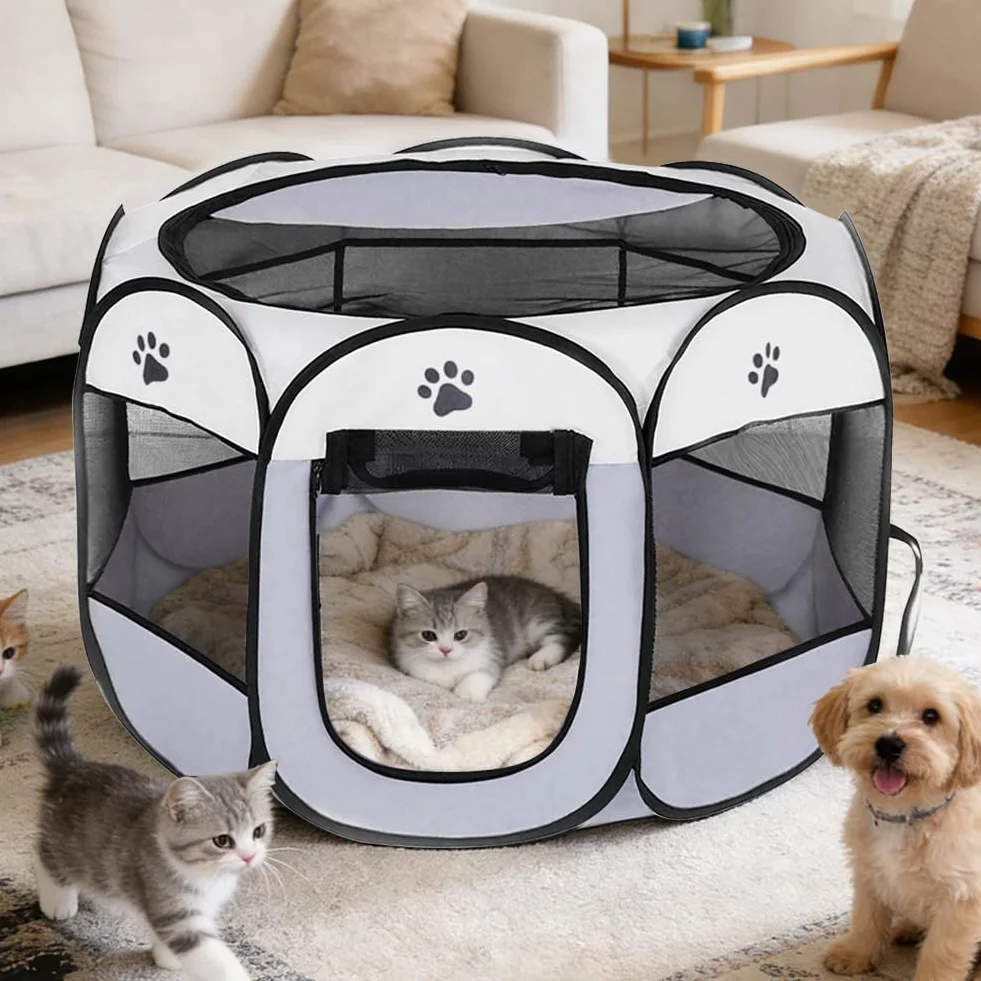 Parc pliable pour animaux 74 x 74 x 43 cm tissu Oxford filet respirant chiots chats chiens