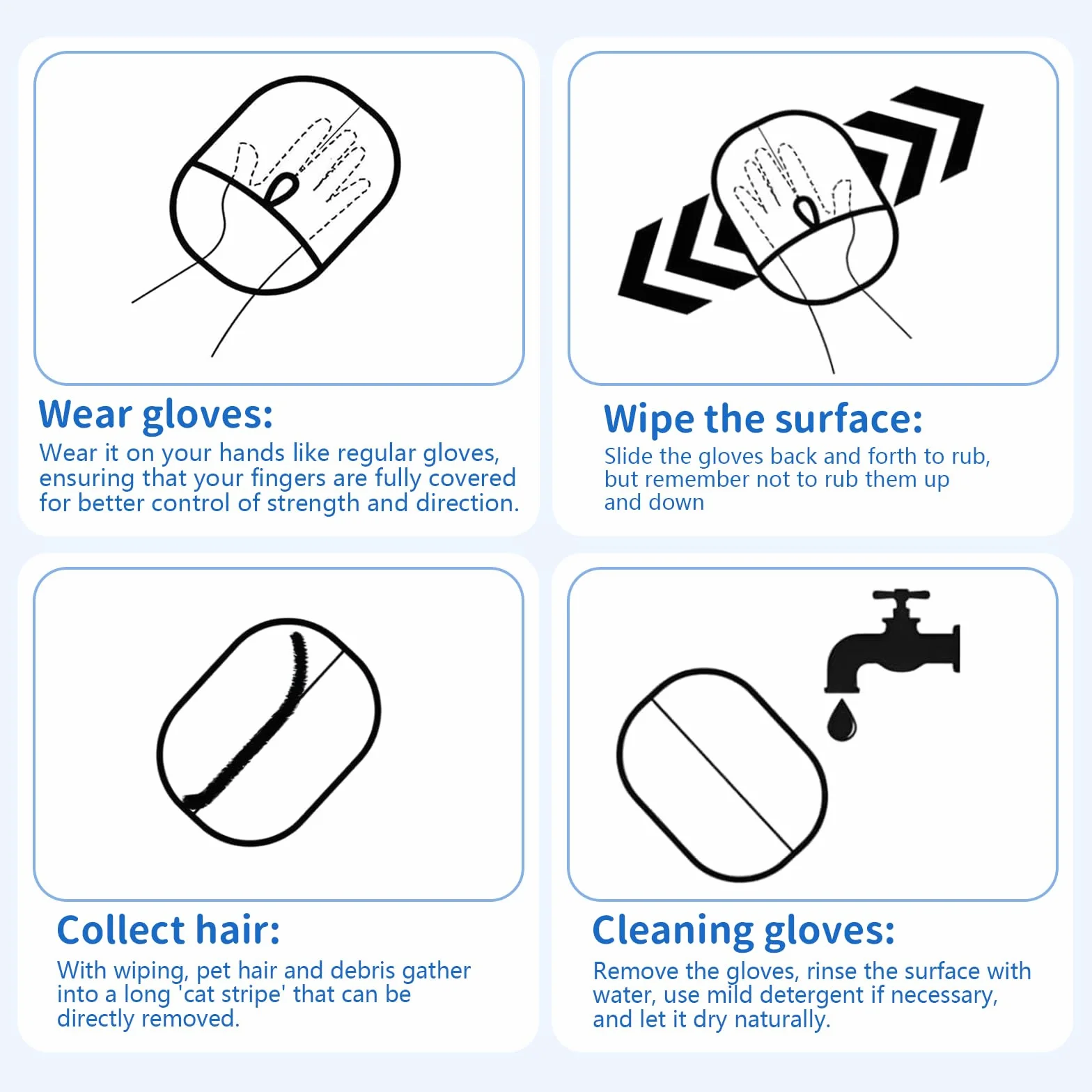Gants d'épilation d'animaux électrostatiques, Brosse Anti Poils, Gant enlever Poil Chat, 2 Pièces