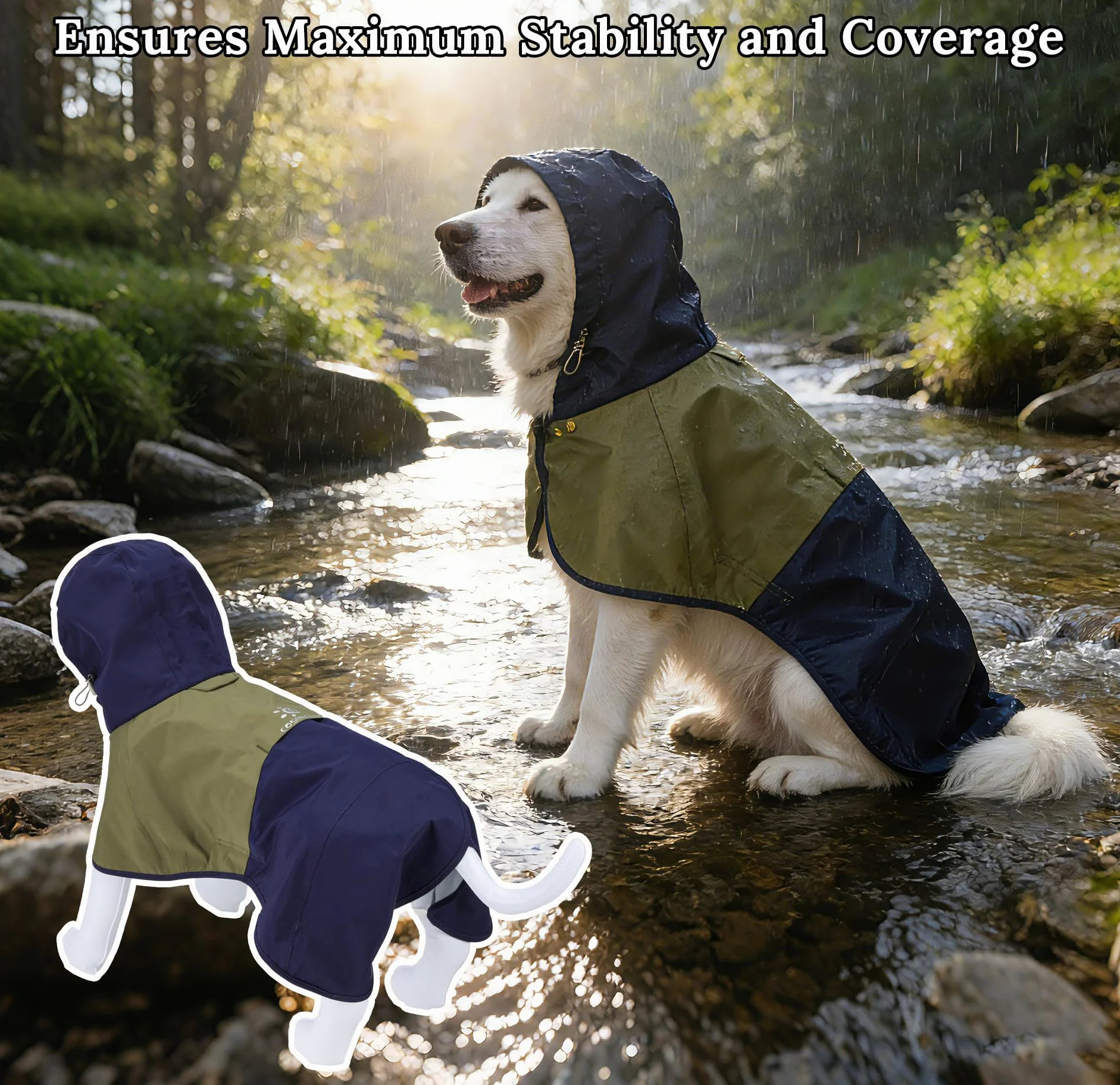 Manteau de Pluie Imperméable pour Chien avec Capuche Réglable et Pattes Élastiques - Veste Respirante Taille S