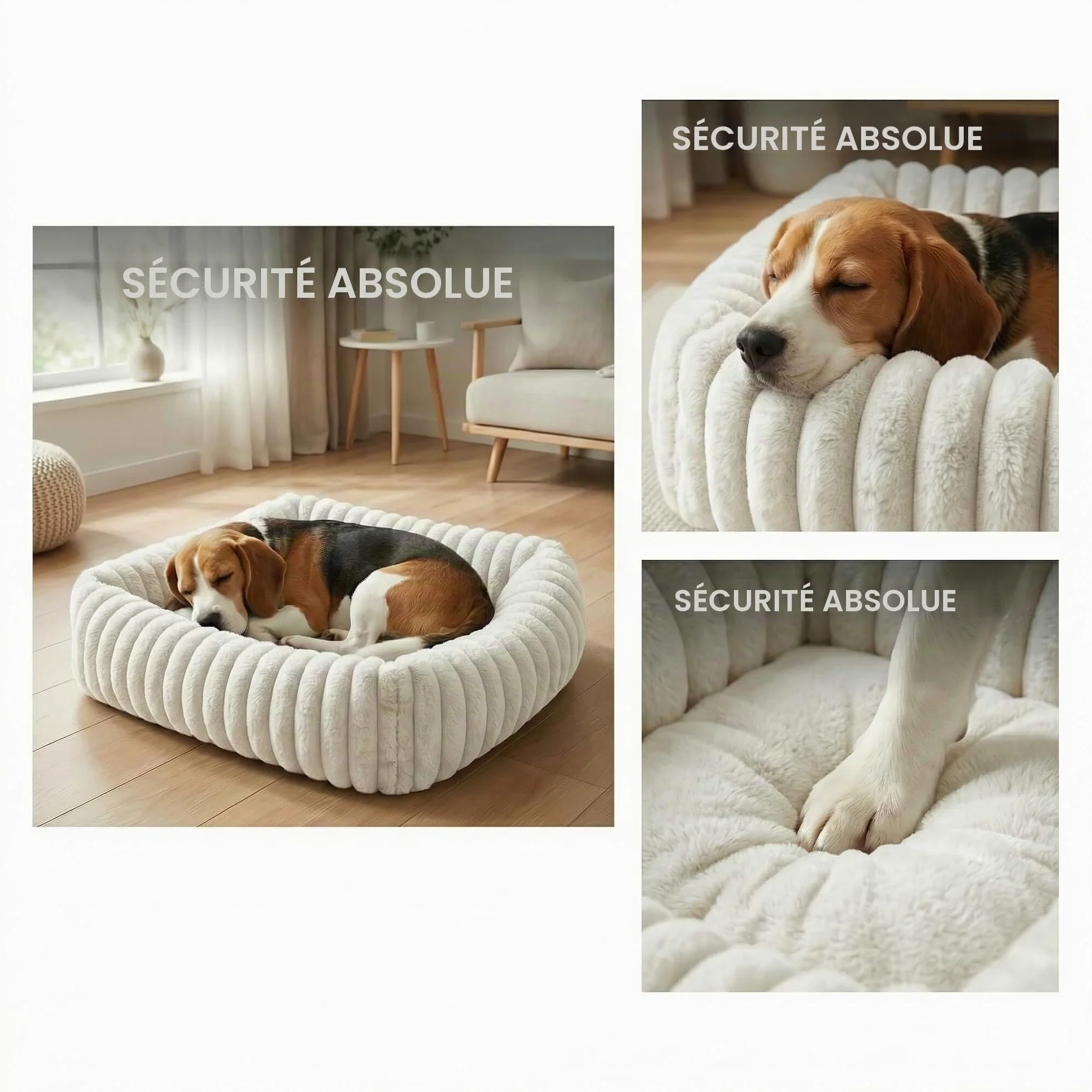 Panier pour Chien 63x53x18cm, Fausse Fourrure Lapin, Blanc | Pour petits et moyens chiens, motif ondulé, douce au toucher, housse déhoussable et lavable, confortable