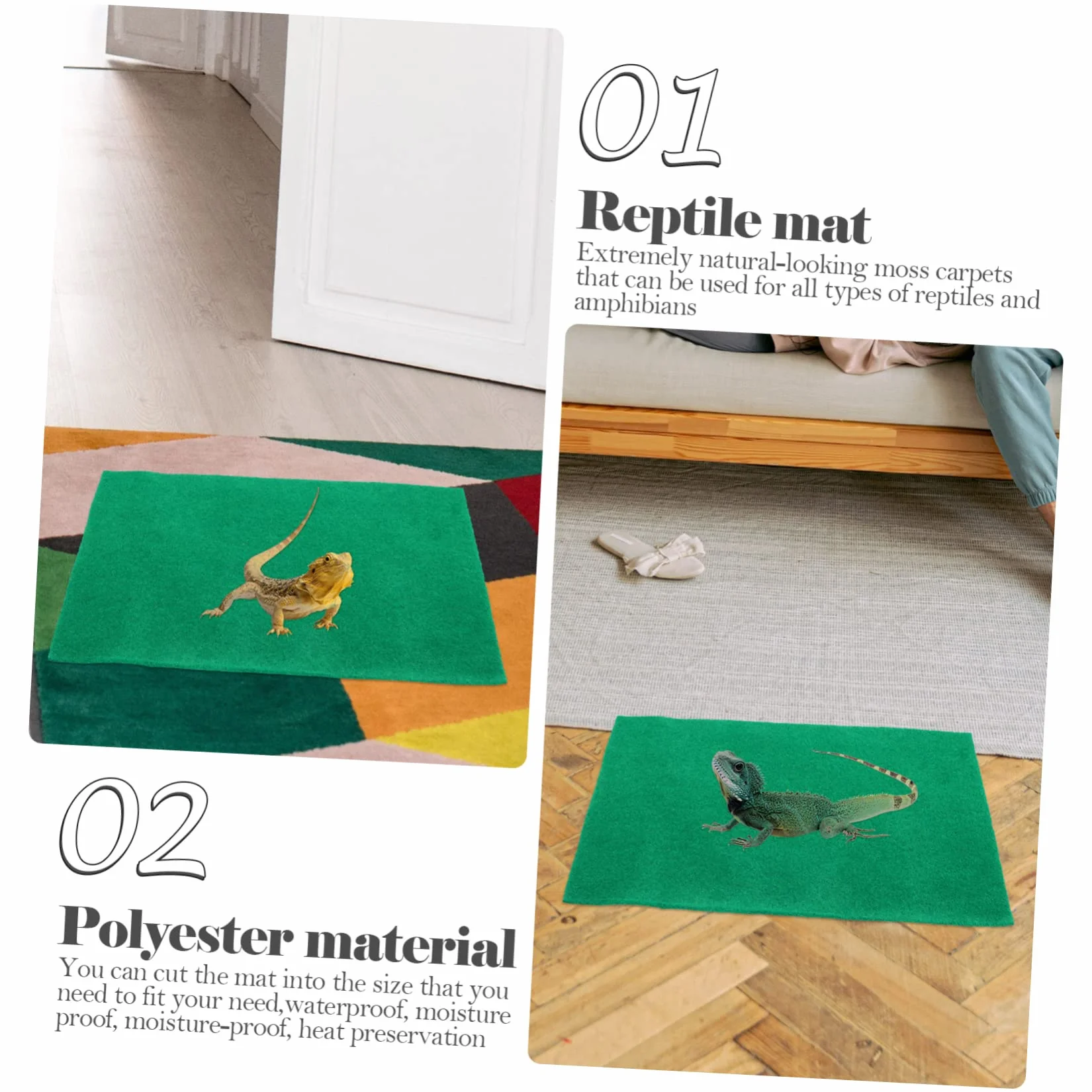 Tapis pour Reptiles Absorbant 50x30cm Litière pour Tortues et Serpents Lot de 2 Vert