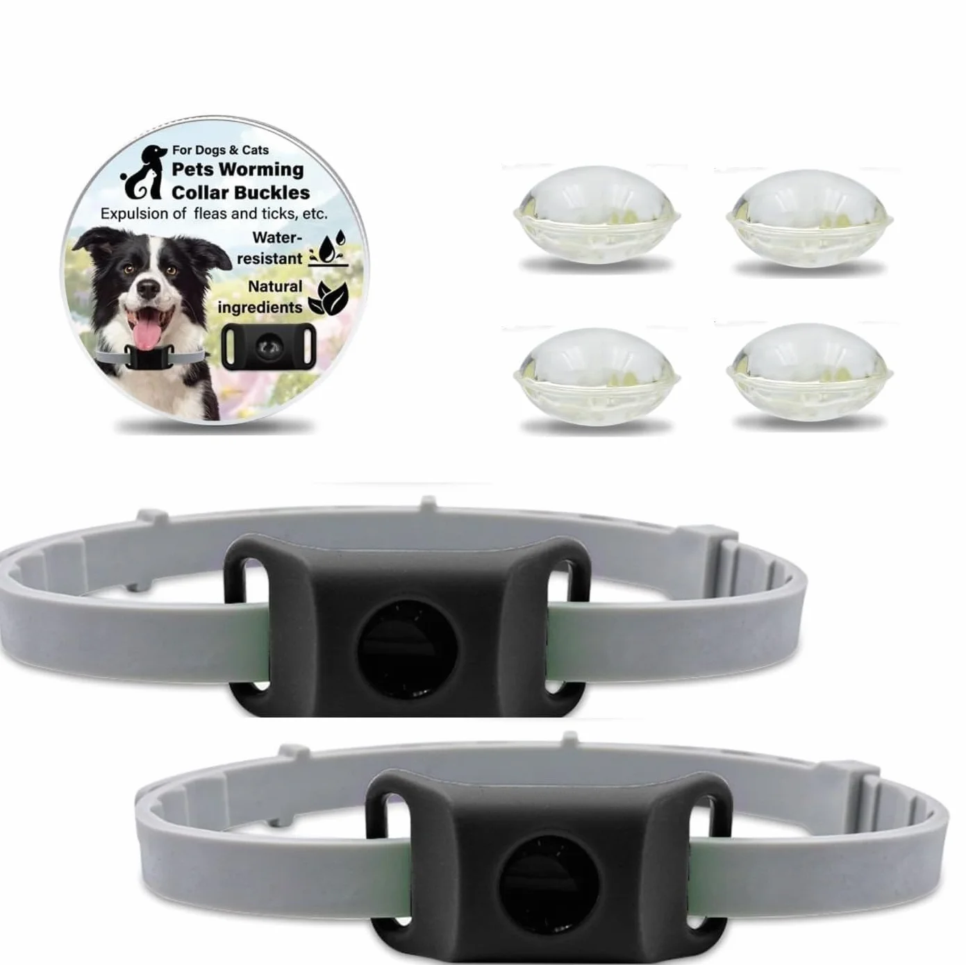 Collier Anti Puces et Tiques pour Chien et Chat, Naturel, Ajustable, Noir, 2 Pack
