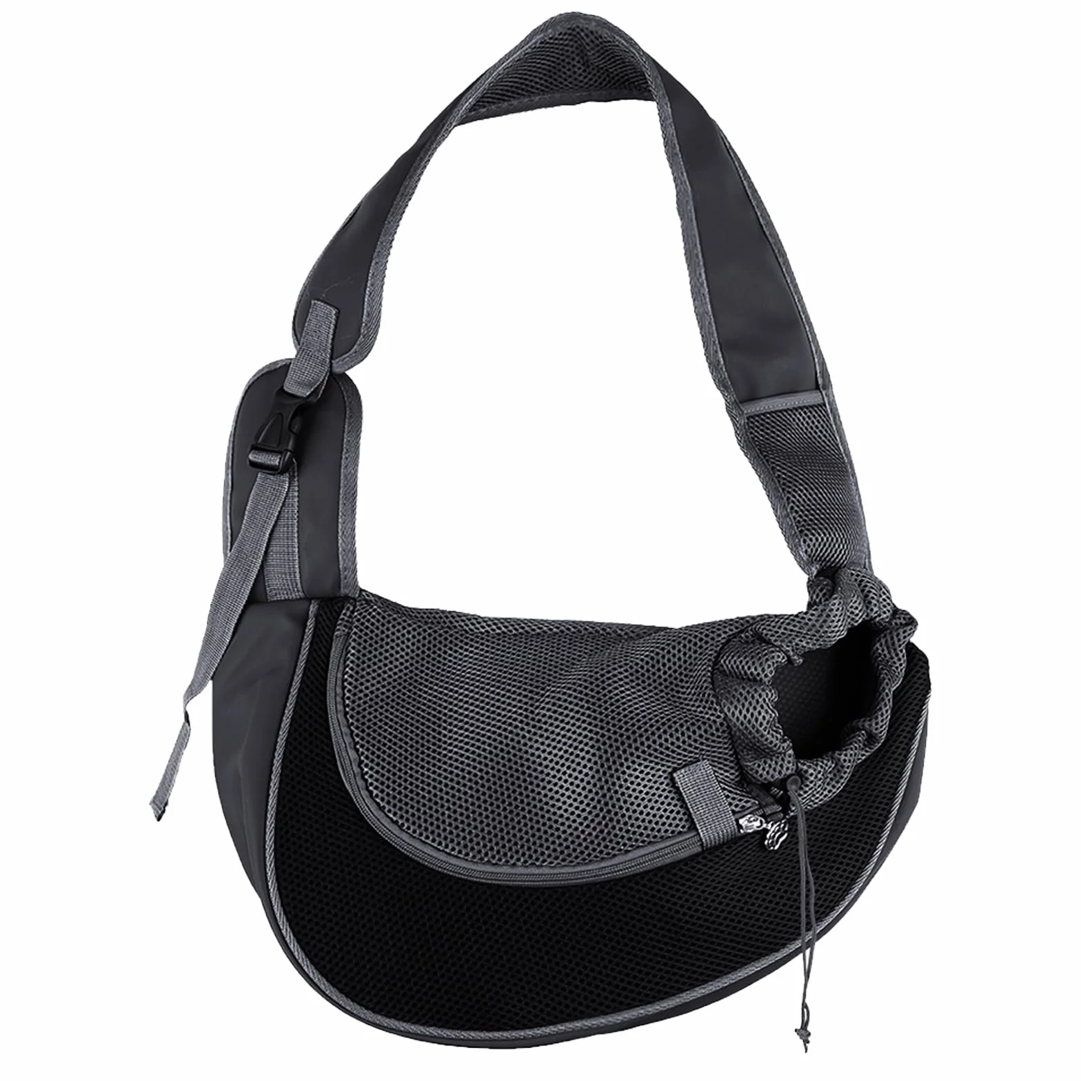 Sac de Transport pour Chien Chat Réglable Bandoulière Mains Libres Portable Animal de Compagnie Extérieur Voyages Marche Noir