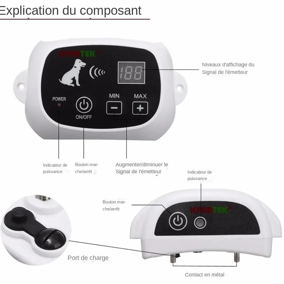 Système de clôture électronique sans fil pour chien, émetteur et récepteur rechargeables 661C-G-1