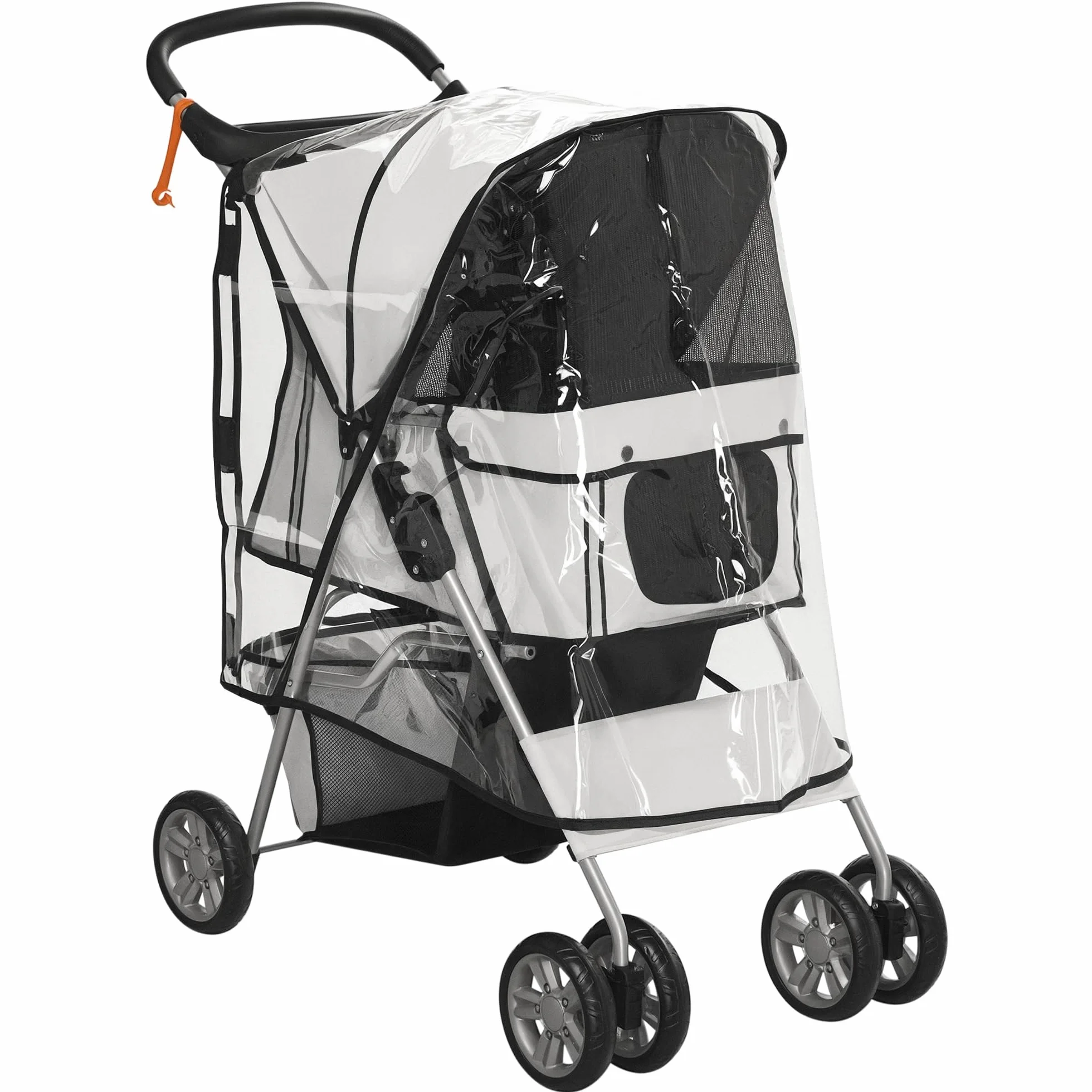 PawHut Poussette Buggy Pliable Animaux Imperméable pour Chien et Chat, Tissu 600D Oxford, Toit Amovible, Gris