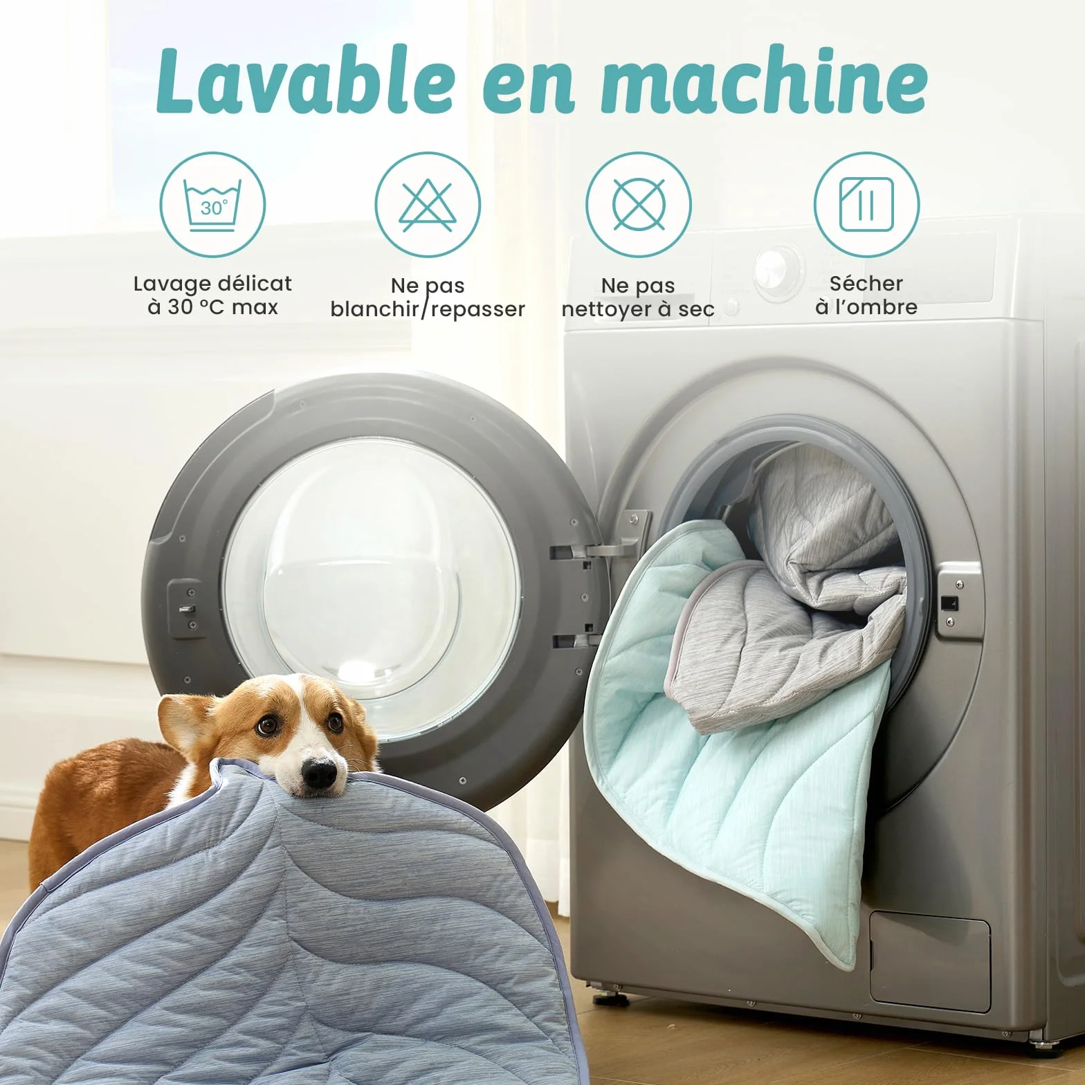 COZY KISS Coussin Rafraîchissant Chiens Chats 99x86cm, Tapis Refroidissement en Tissu sans Gel Q-Max>0.4, Auto-refroidissant, Imperméable Antidérapant Lavable, Forme Feuille, Gris