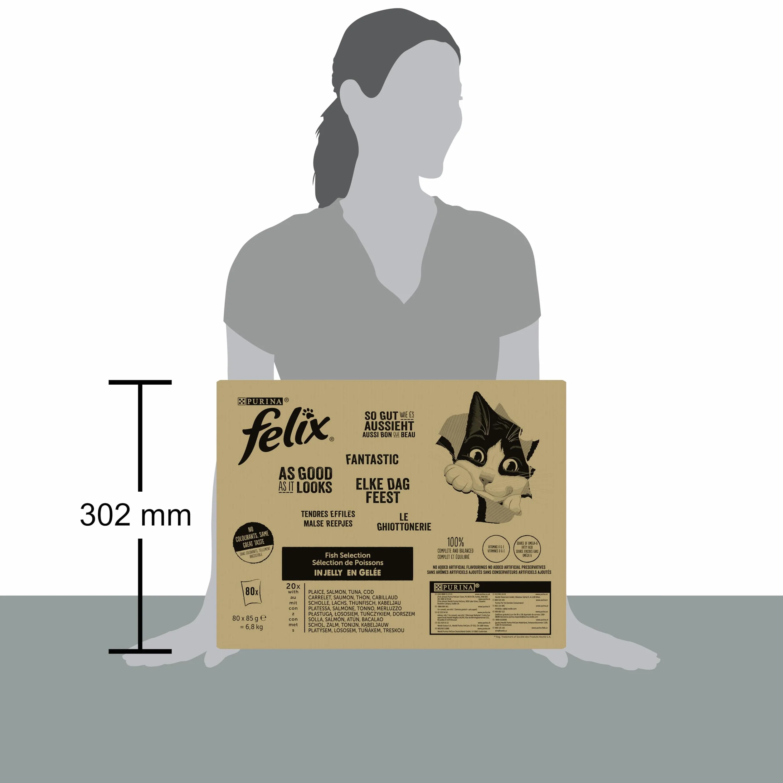 Felix Tendres Effilés en Gelée Alimentation complète Chat Adulte au Thon, Saumon, Boeuf et Poulet 80x85g