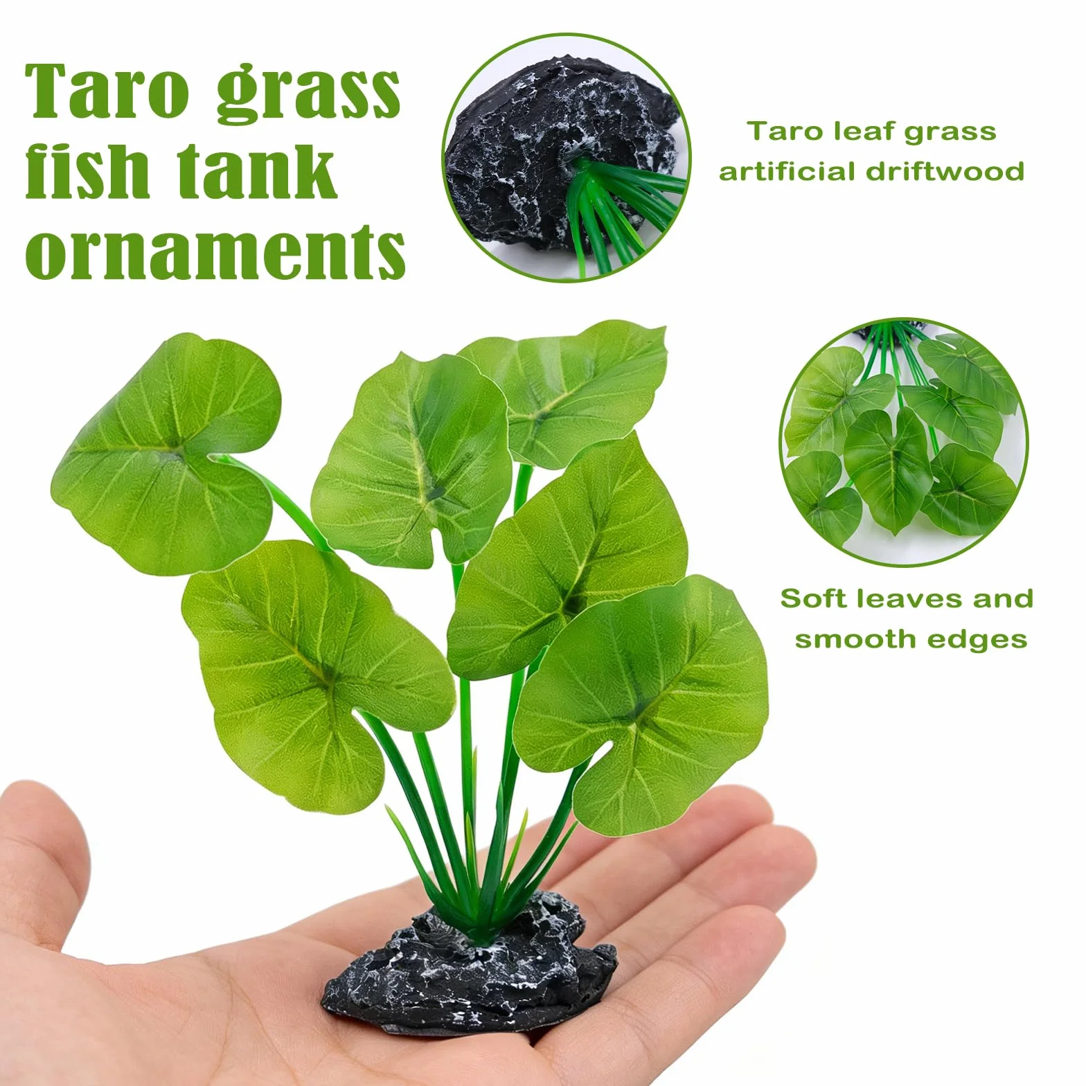 Plante artificielle aquarium terrarium bois flotté socle résine feuilles plastique cachette brise-vue