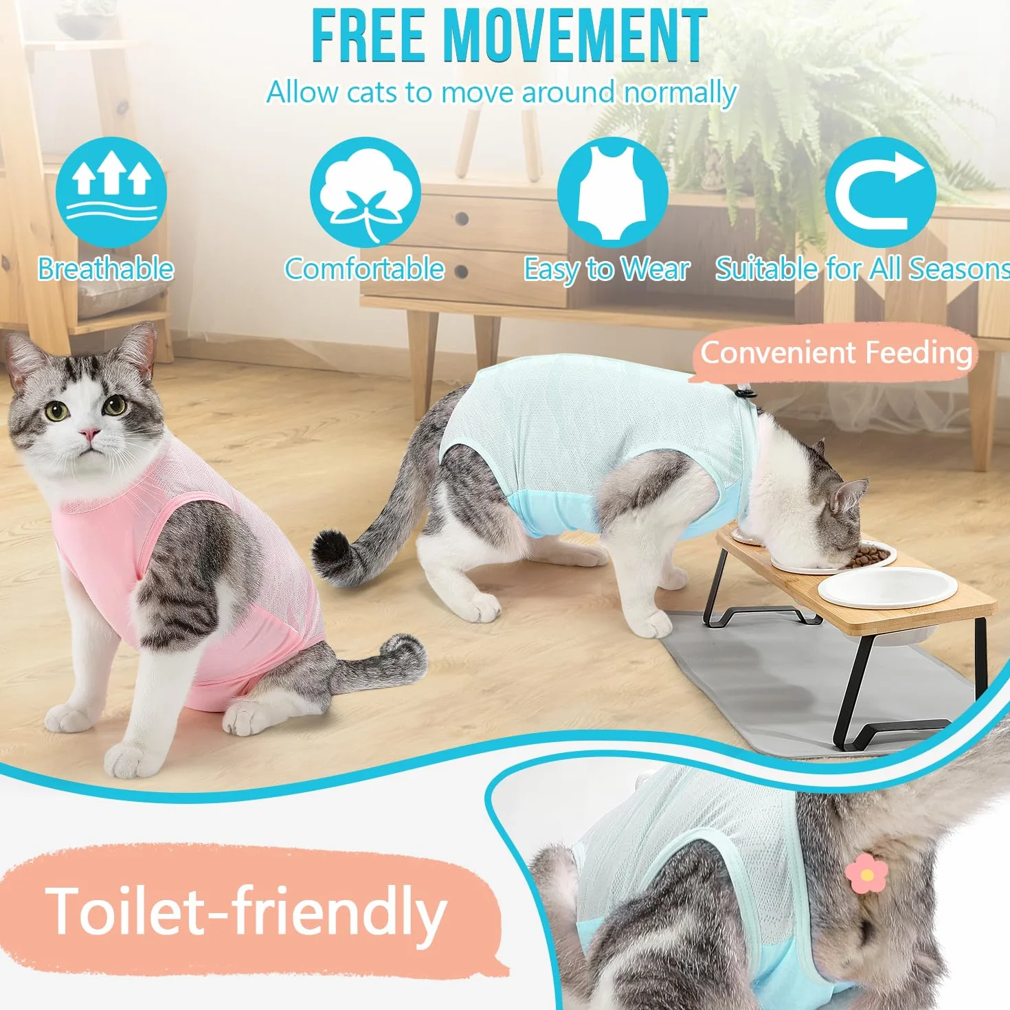 Slowton Combinaison de Récupération pour Chat après Chirurgie, Onesie Résistante aux Poils Alternative au Collier à Cône E