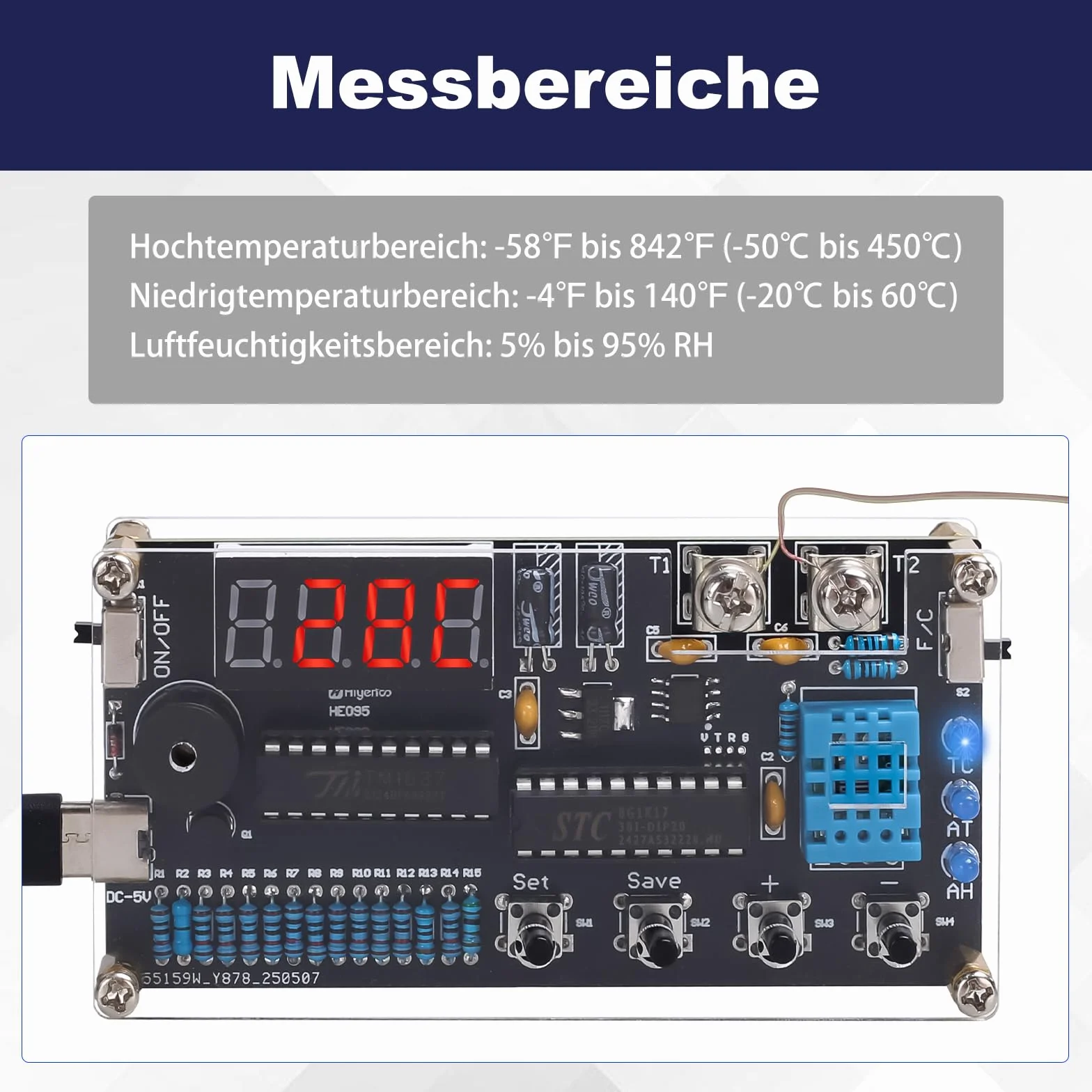 Thermomètre hygromètre à souder DIY DC 4,5 V-5 V -50 ℃ ~ 450 ℃ thermocouple numérique de type K Mini thermo-hygromètre électronique Kit de construction pour bureau, garage ou serre formation