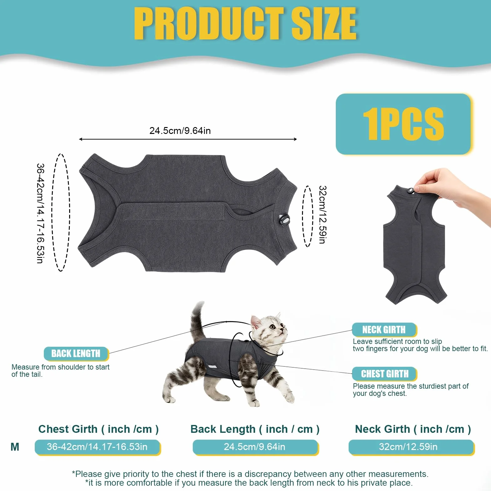 Body pour Chat après Stérilisation, Post Opératoire, Coton Doux, Protection Plaies, Taille M, 3-5kg, Gris