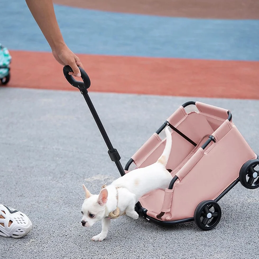 OHMG Poussette pour chien pliable 4 roues chariot coussin lavable 10 kg design ouvert