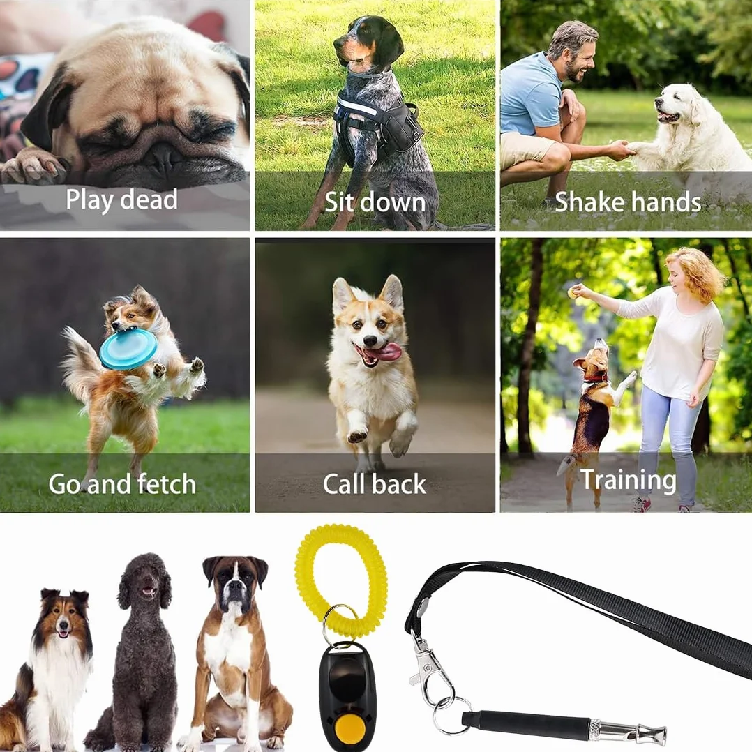 Sifflet Ultrason Chien Anti Aboiement Réglable avec Cliqueur et Cordon