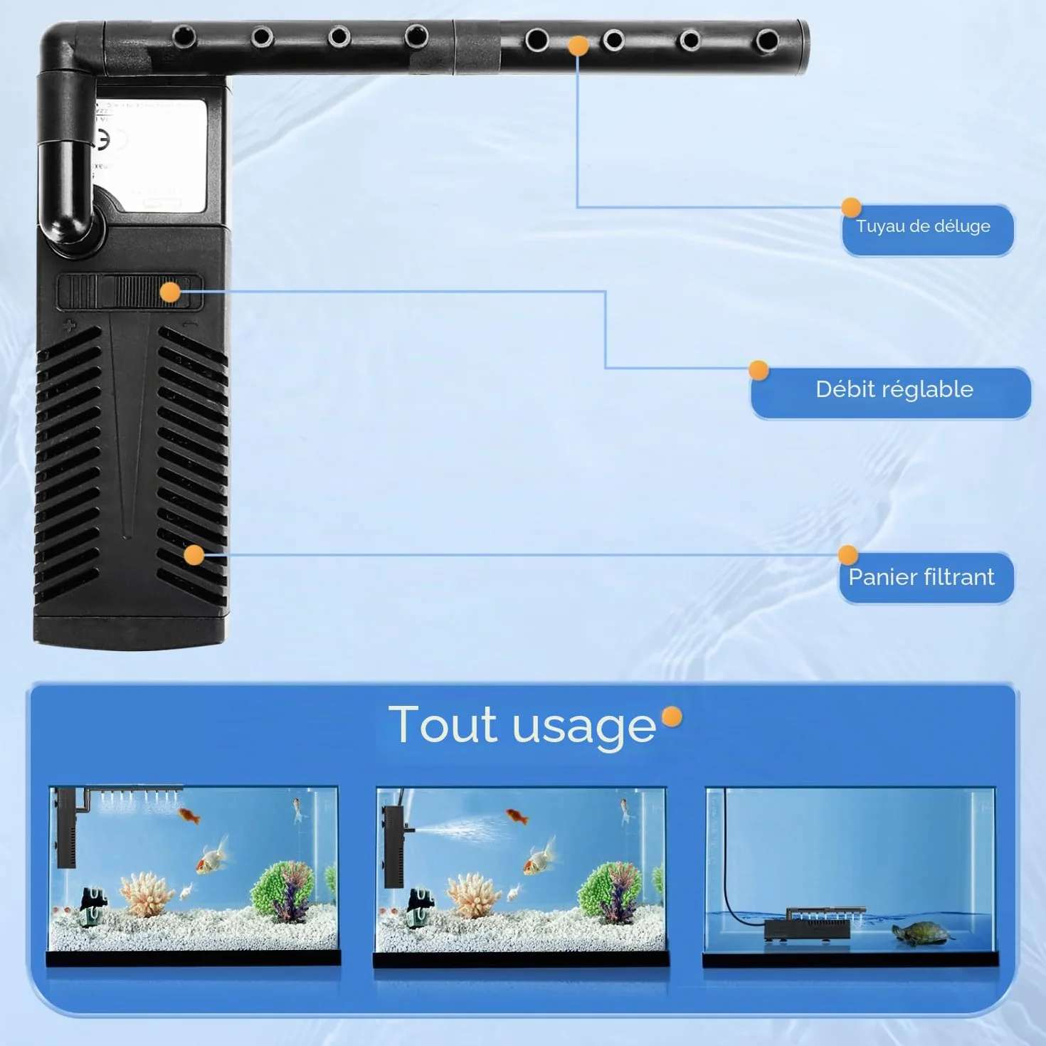 Filtre Intérieur Aquarium 5W 230L/H 20-50L pour Petit Réservoir Froide ou Tropicaux