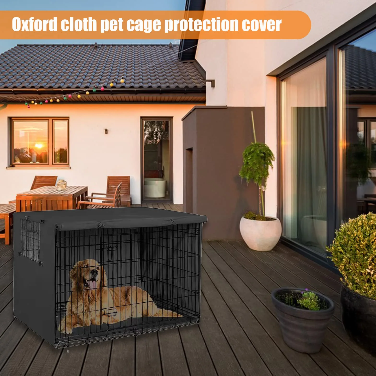 Housse de cage pour chien Imperméable Coupe-vent Double Porte Noir M