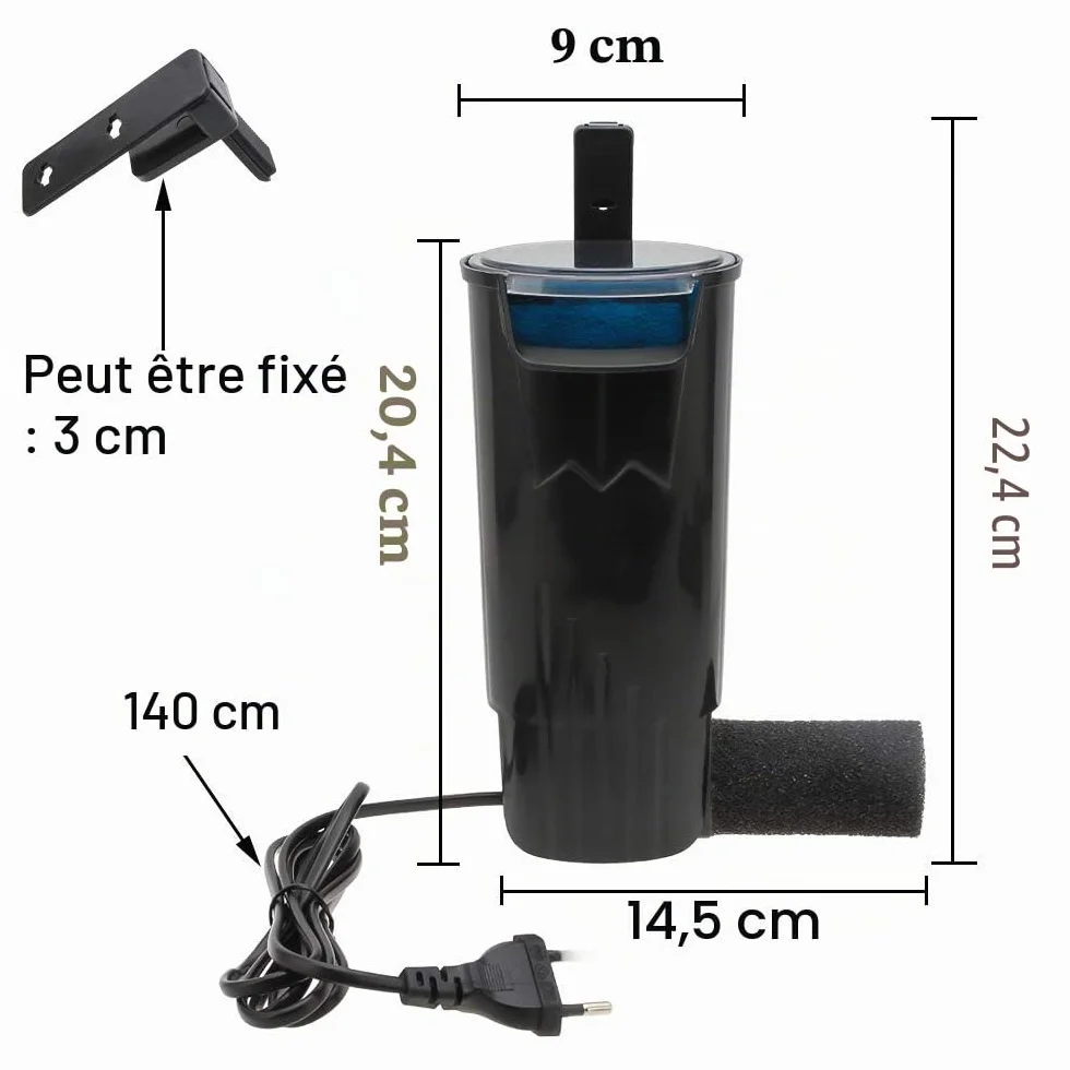 SENZEAL Tortue Basse Eau Cascade Filtre Pompe Fish Tank Externe 5W 220V 400L/H Noir