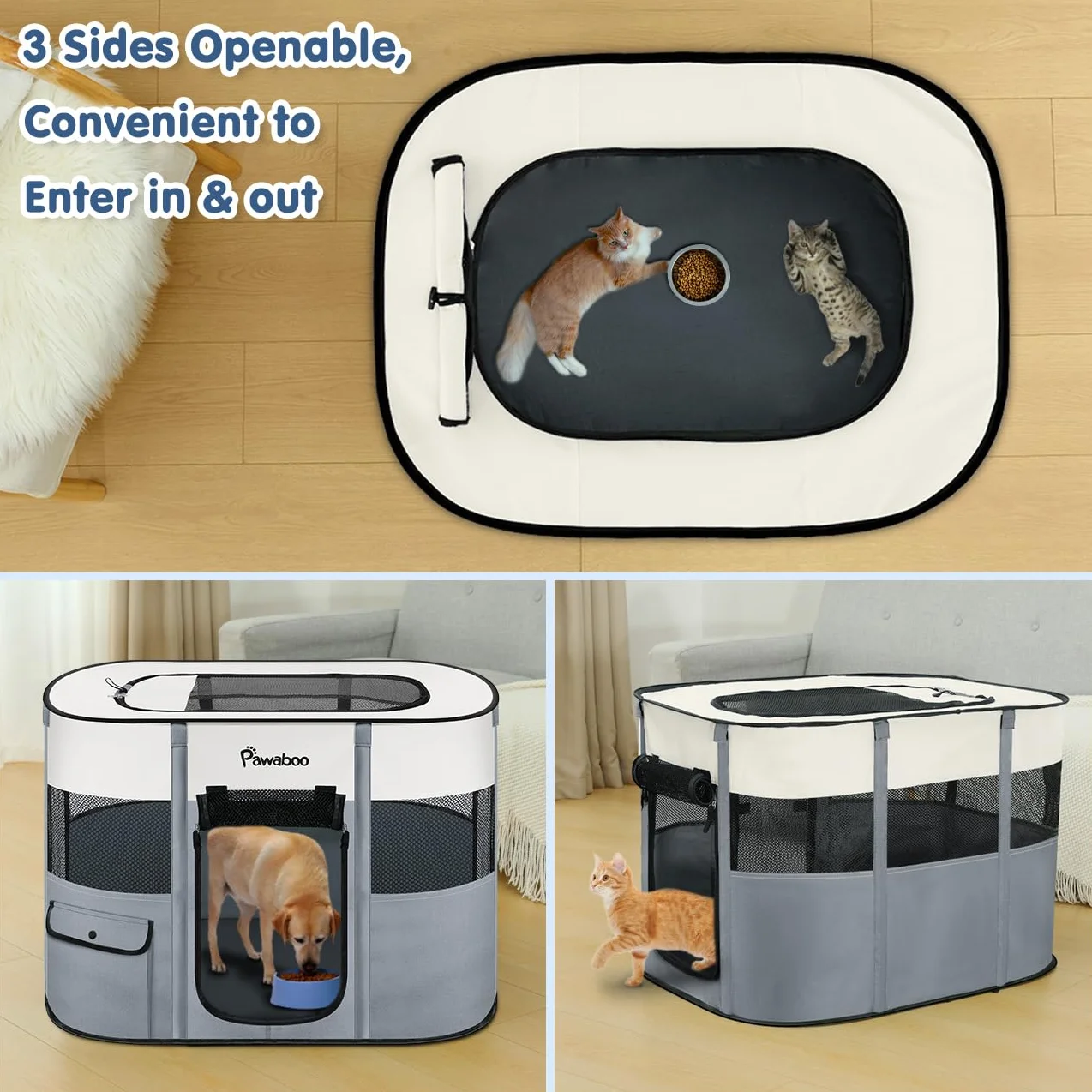 Pawaboo Parc Enclos Pliable Chien Chat, Enclos Intérieur Extérieur Portable, Tissu Oxford, L, Gris