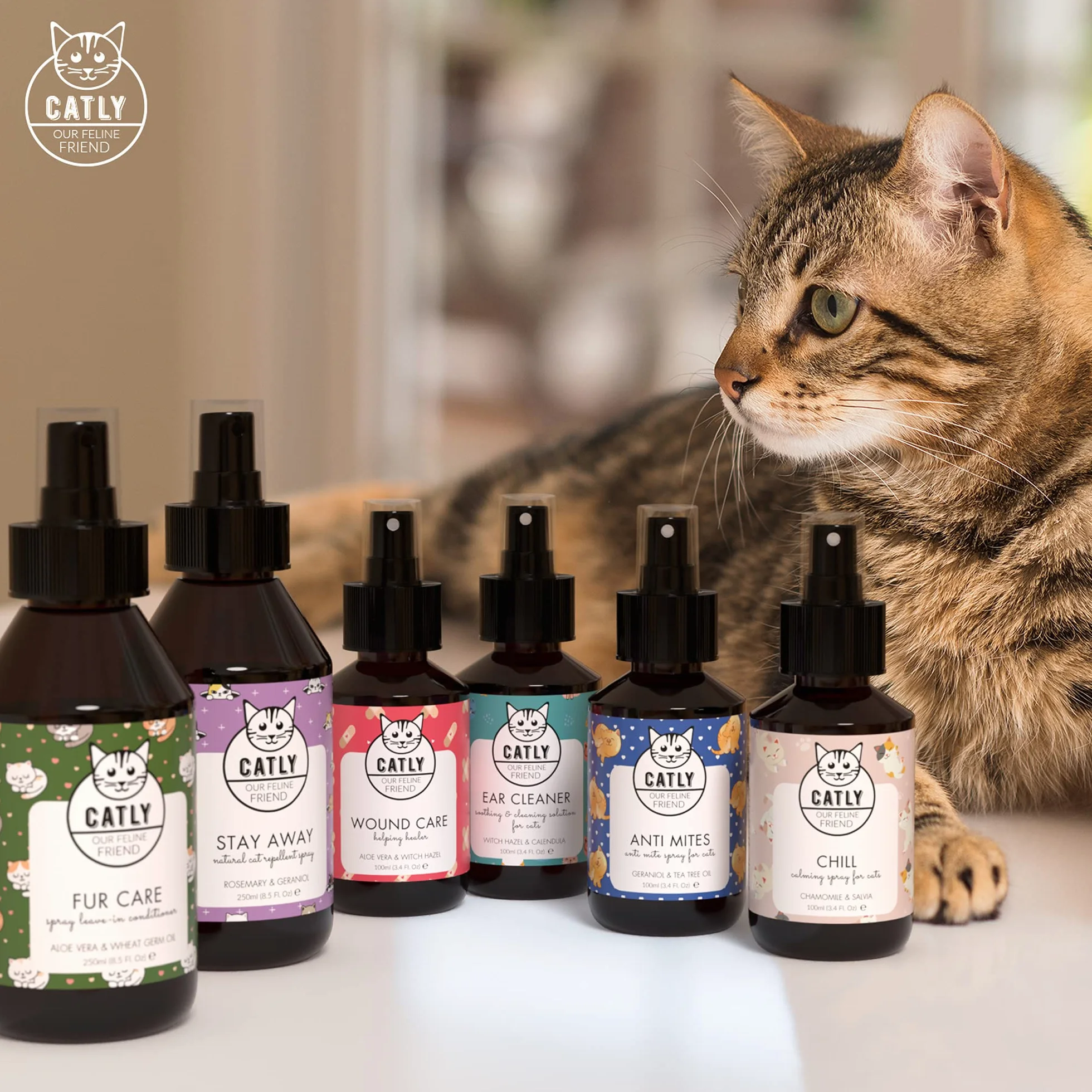 CATLY Spray Nettoyant de Plaie pour Chat - Hygiène et Santé du Chat Naturel - Aide au Toilettage - Hydrate et Protège la Peau - À l'Aloe Vera - 100 ml