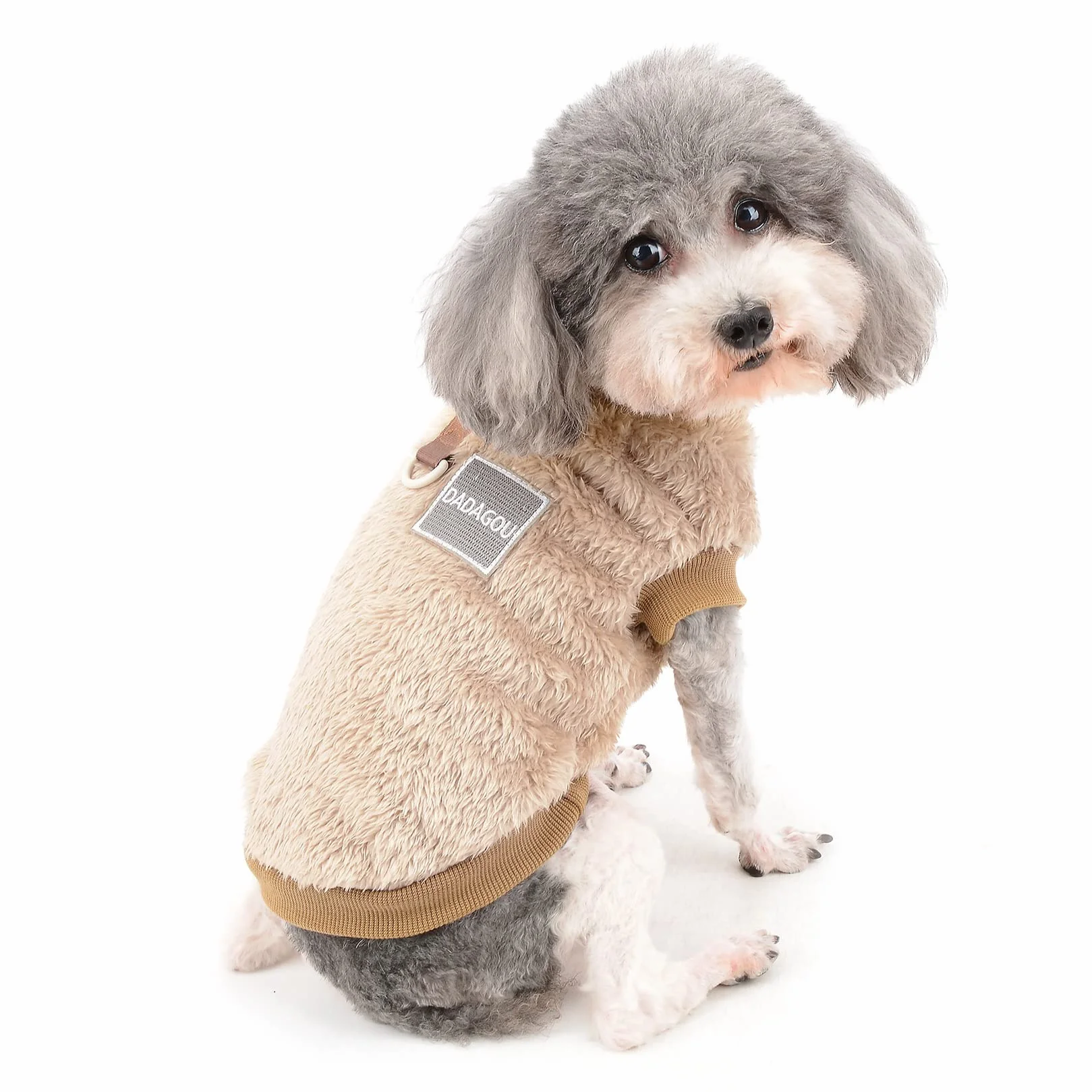 Manteau d'hiver chaud en polaire pour petit chien avec anneau en D pour harnais et laisse Chihuahua Yorkshire Marron S
