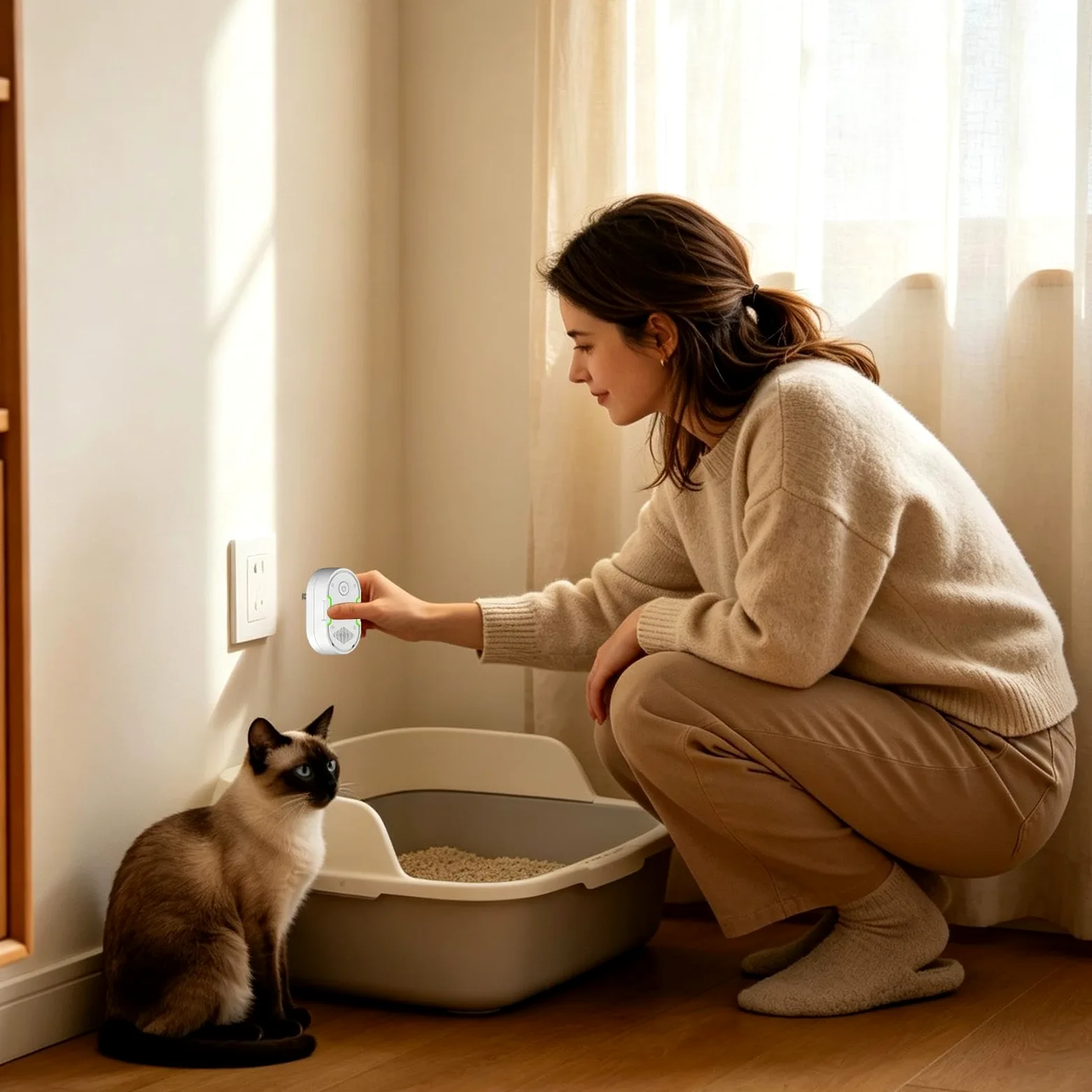 Désodorisant intelligent pour litière pour chat - Nettoyant plug-in | Purificateur d'air pour la maison, le bureau, le balcon, la chambre, le salon, l'appartement et le dortoir