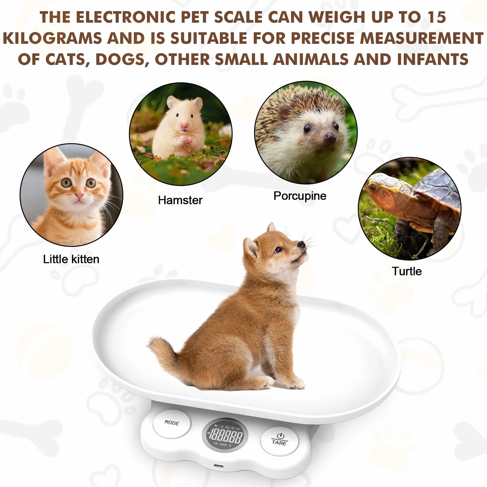 Balance numérique pour animaux 15 kg 7 modes pesée LCD chat chien