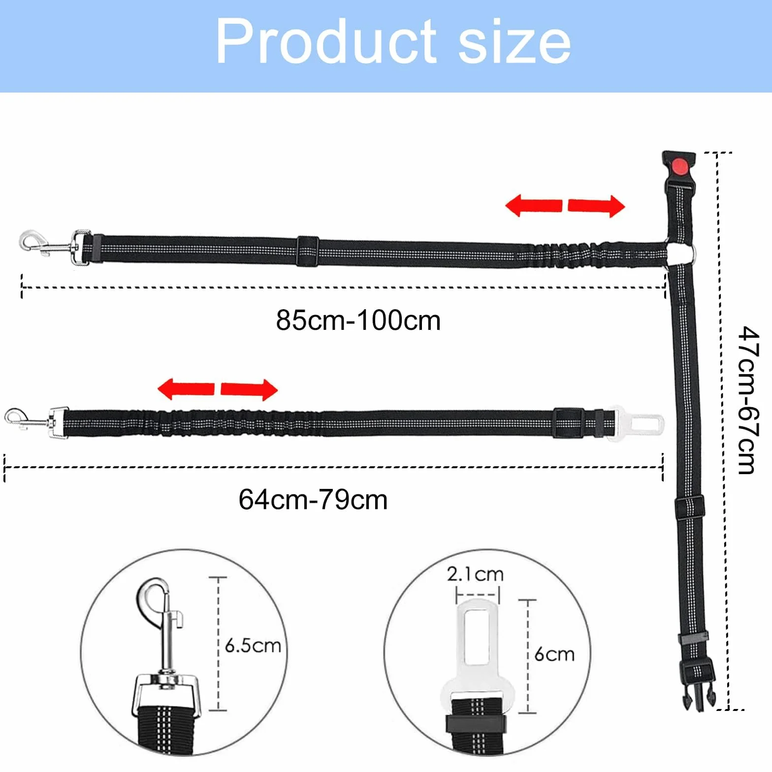 Gentpovth Ceinture et Harnais de Sécurité Universel pour Chien en Voiture - 2 Pièces, Indéchirable, Nylon Noir, Longueur Réglable - pour Tous Les Chiens et Chats