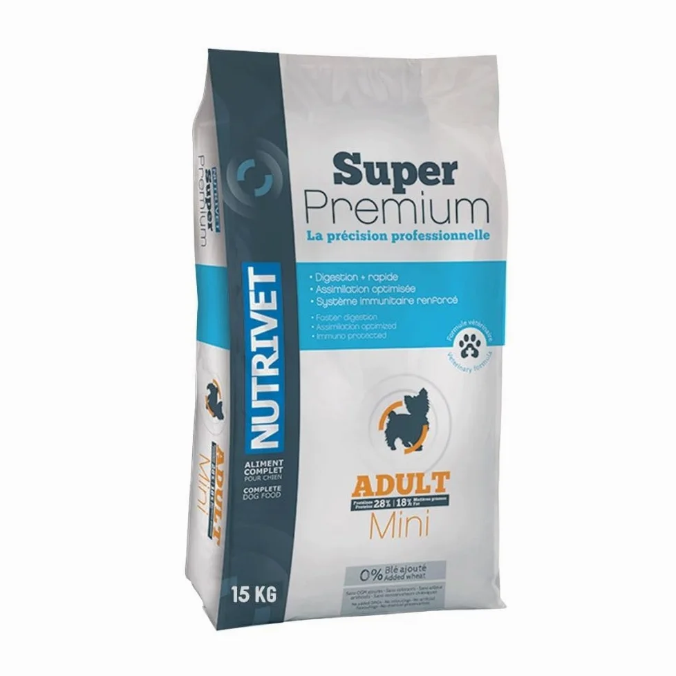 NUTRIVET - Super Premium - Adulte Mini - Croquettes sans Blé - Chien - Riche en Protéines Animales - 15 kg