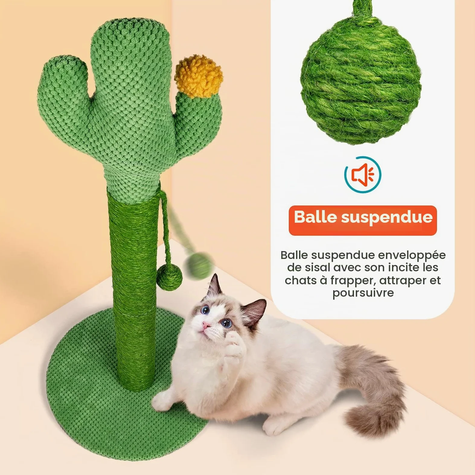 Mora Pets Griffoir Cactus Arbre à Chat Poteau Arbre Chat Tour Griffoir pour Petit Chats en Sisal 82.9 x 39 cm (H x Ø)