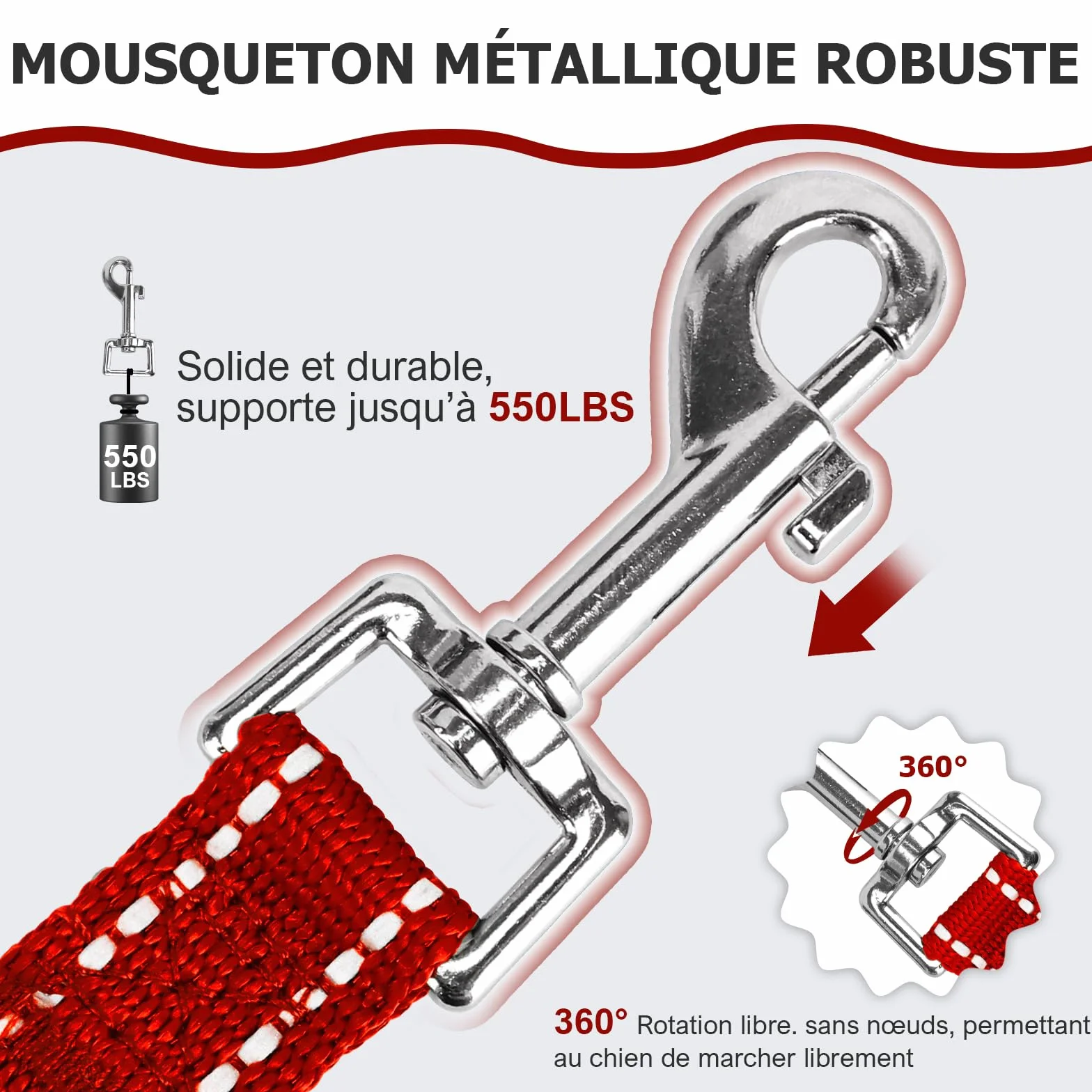 Longe Réfléchissante pour Chien 5m Rouge avec Mousqueton Solide