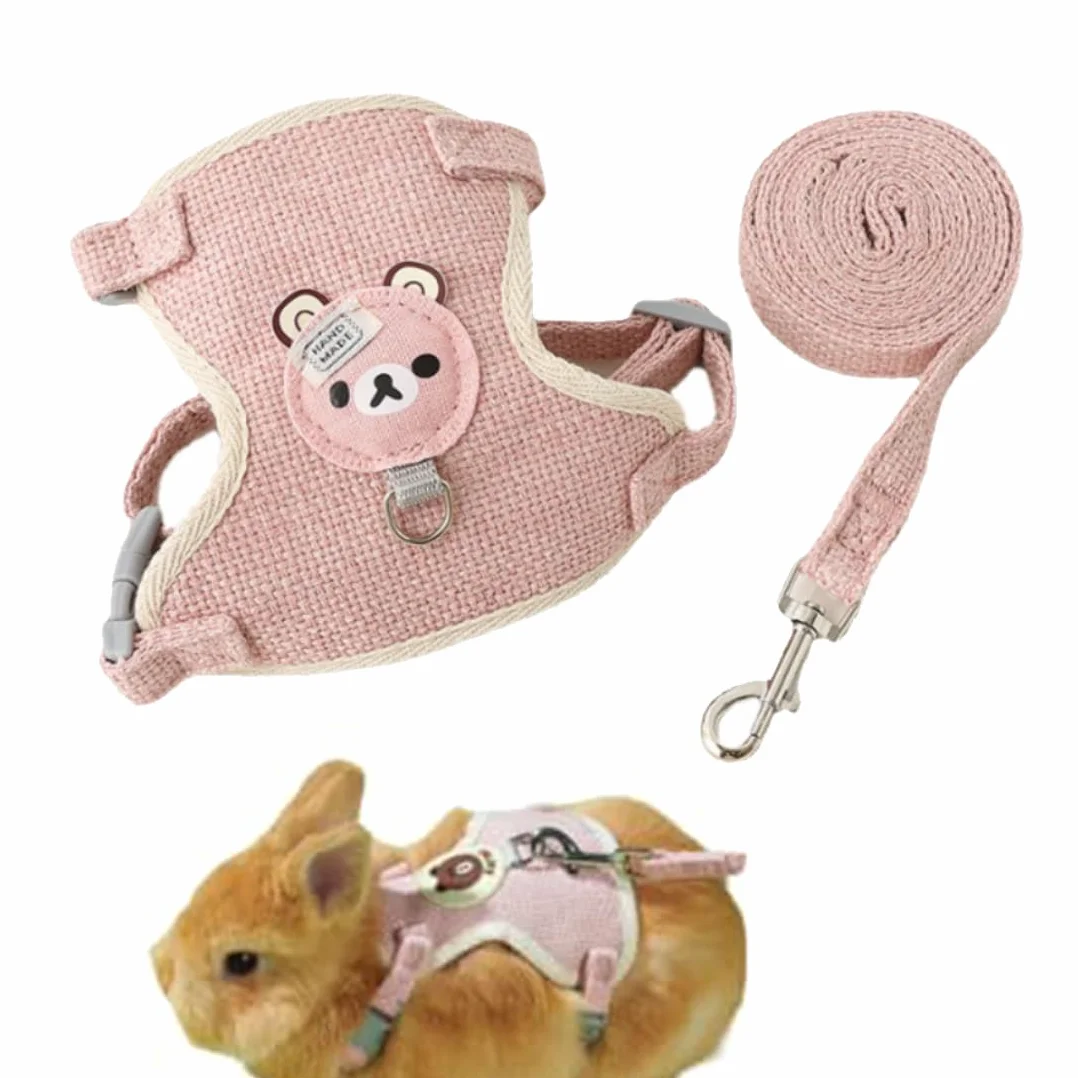 laisse pour lapin, harnais avec laisse, accessoires de lapin, 120 cm, réglable, respirant, pour 1-1,5 kg (rose)
