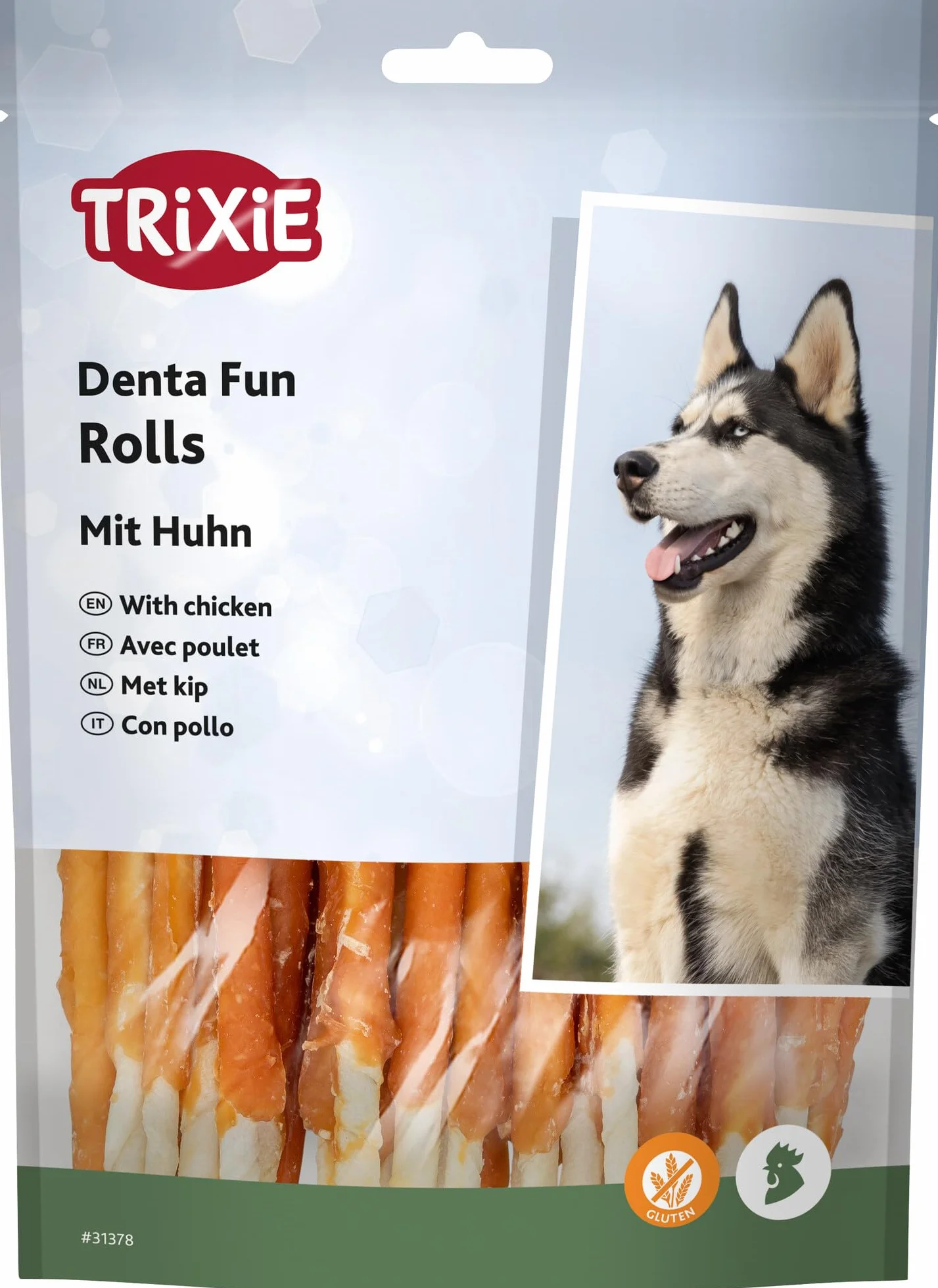 TRIXIE Denta Fun roulades à mâcher poulet friandise dentaire pour chien sans gluten 30 pièces 12 cm 240 g