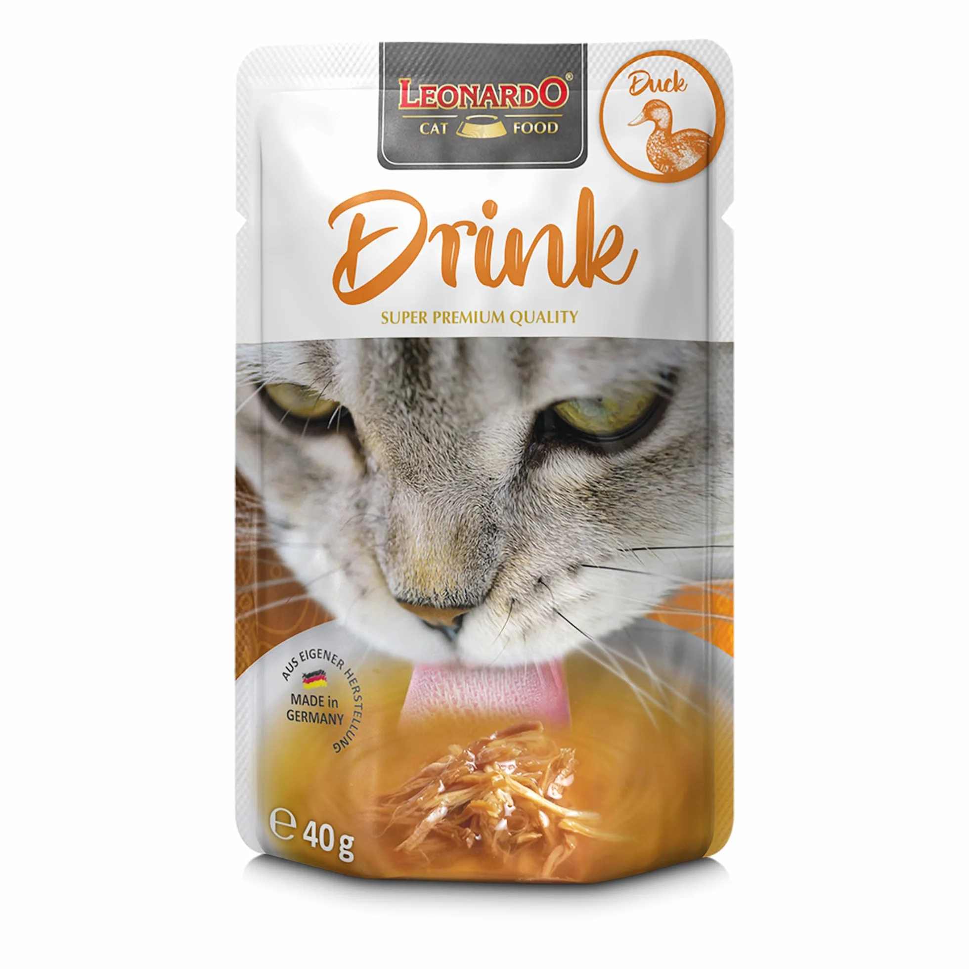 LEONARDO Drink Duck [20x40g Drink au Canard] Boisson pour Chats | Bouillon de Viande sans céréales avec lamelles de Viande | Complément Alimentaire pour Chats