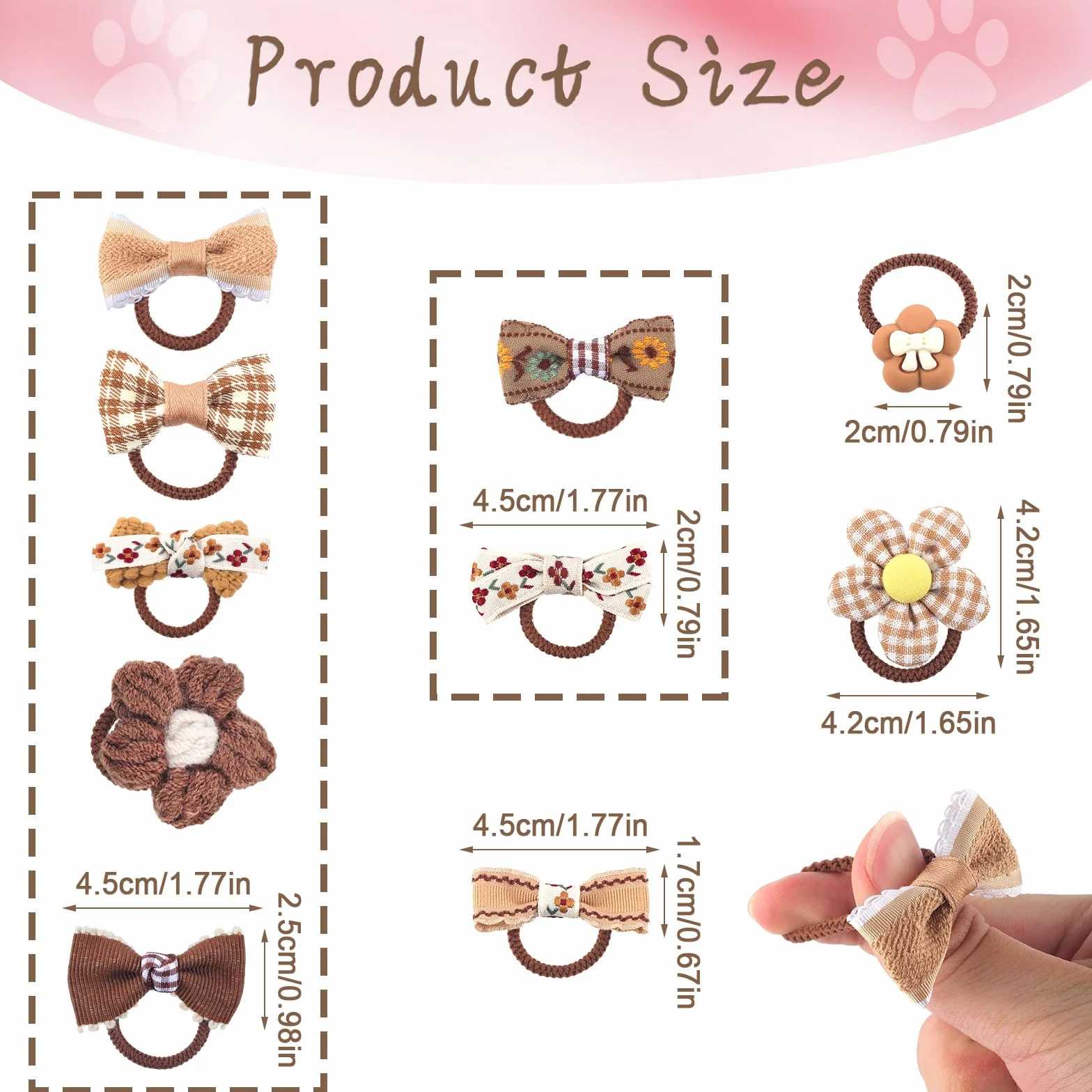 BOXOB 20pcs Nœuds pour Poils de Chien, Marron pour Chien de Petite Taille Nœuds Mignons pour Chiots à Fleurs Élastiques