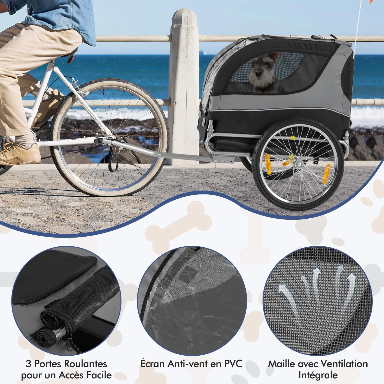 GOPLUS Remorque de Vélo pour Chien, Chariot Pliable, Charge Max. 40 kg, Gris