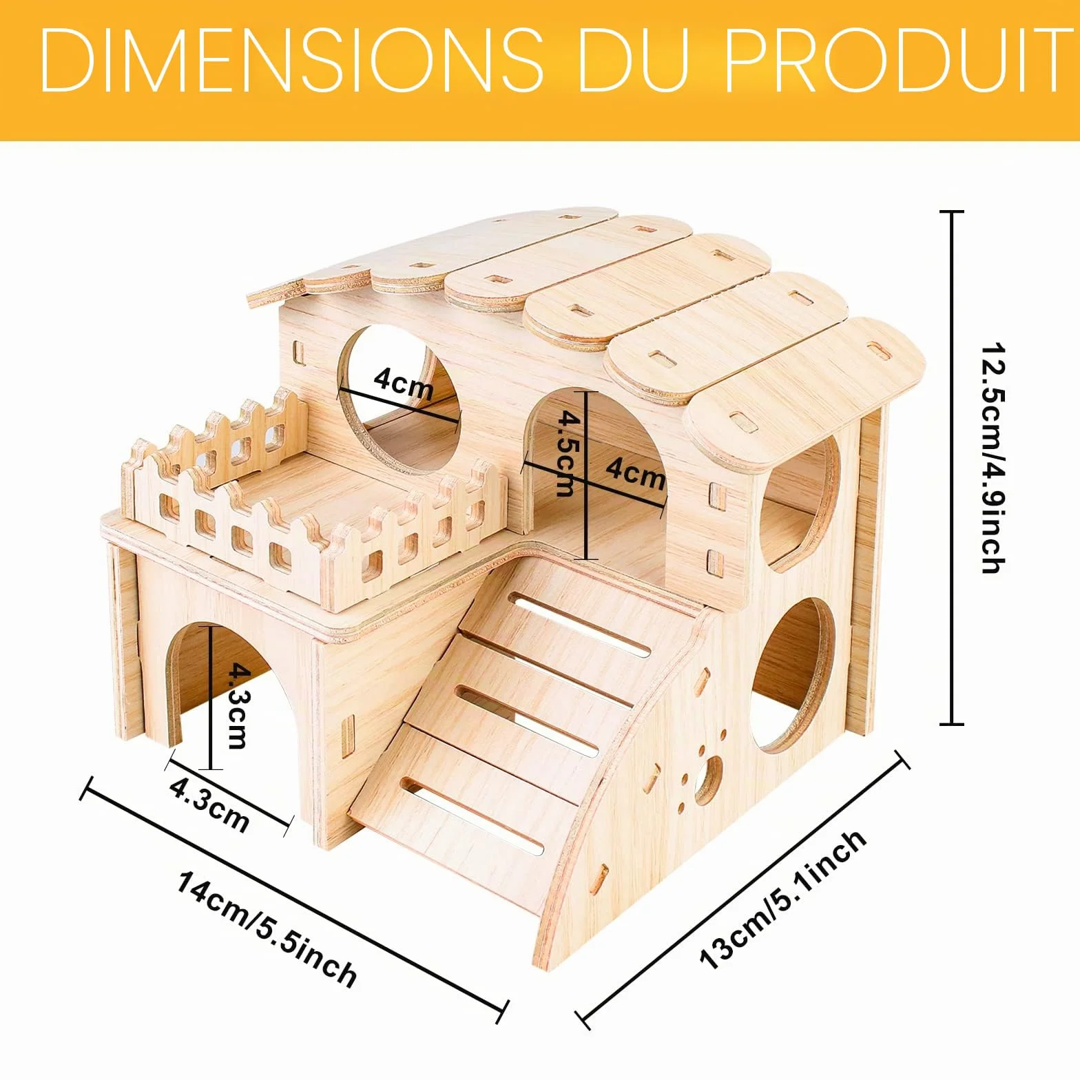 Maison Hamster,Maison en Bois pour Hamster,2 Etages Maisonnette pour Hamster,Hamster Maison d'angle,Jouet pour Hamster,Maison Cochon d'inde,Accessoire Hamster pour Hamster Nain Cochon Gerbille Rongeu
