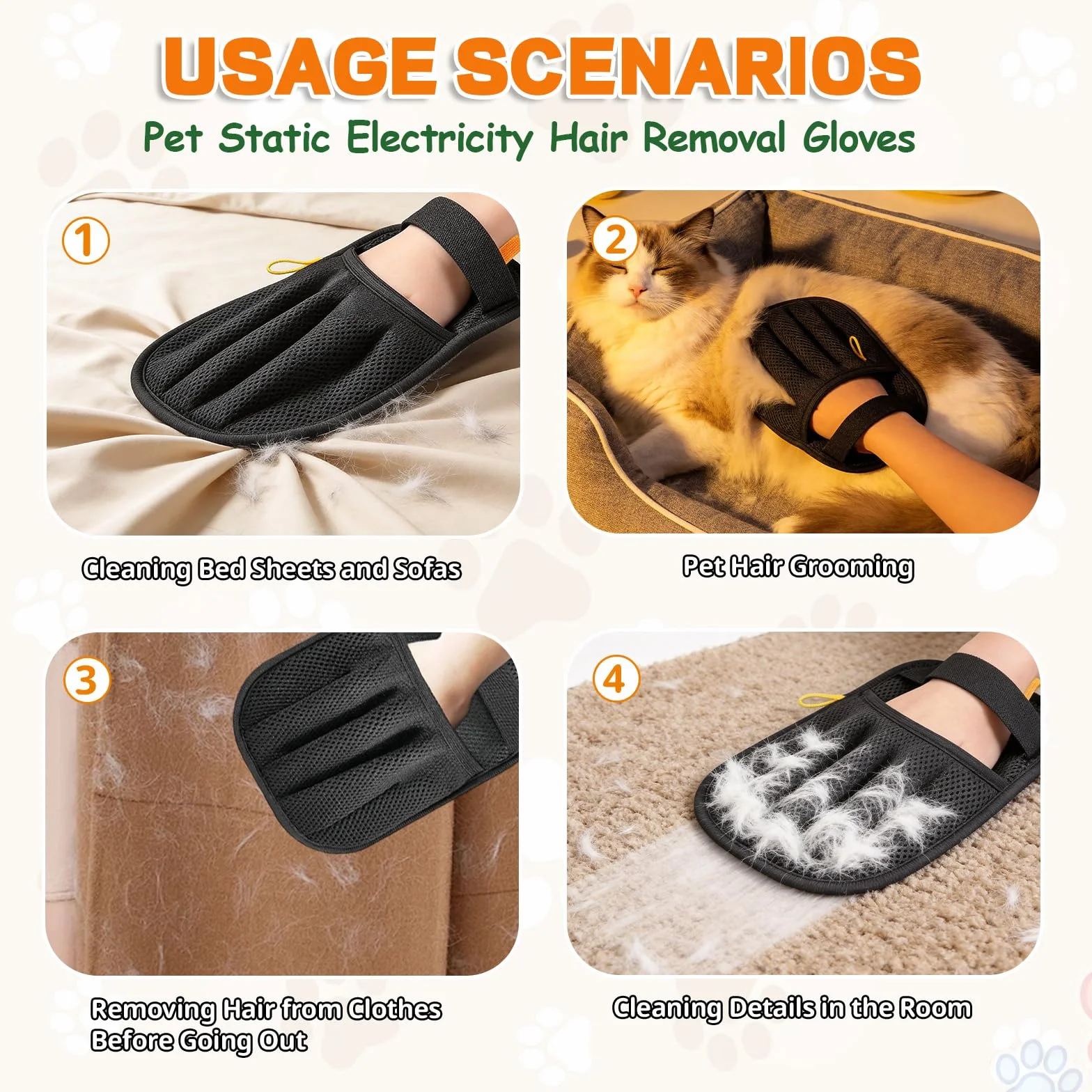 Lot de 2 gants d'épilation pour chiens et chats - Gant de toilettage double face avec adsorption électrostatique - Lavable