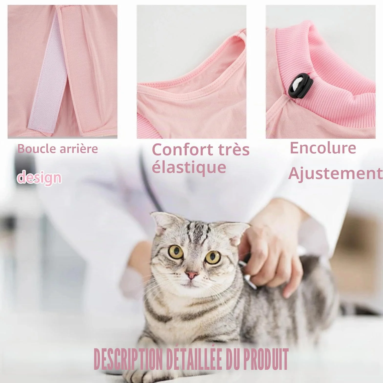 Gilet de Récupération pour Chat Anti Léchage Post-Opératoire, Stérilisation, Protection Post-Chirurgie - Rose + Bleu (M)