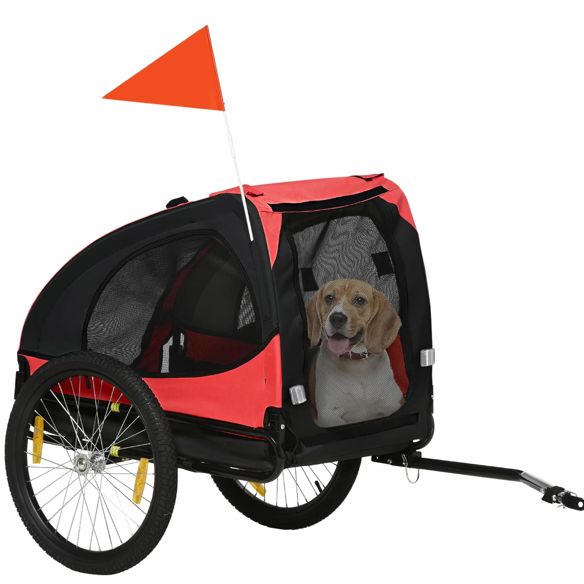 PawHut Hundeanhänger Faltbar Fahrradanhänger für Hunde Hundefahrradanhänger mit Sicherheitsleine, Reflektoren, Flagge, Aufbewahrungstasche für Hunde BIS 30 kg