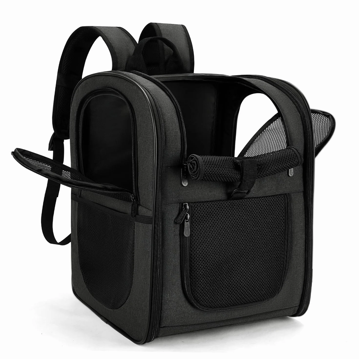 Apollo Walker Sac Transport Chat Chien pour Petits 5-12 kg 32L*30B*42H Sac à Dos en Maille Respirante pour Animaux de Compagnie Noir