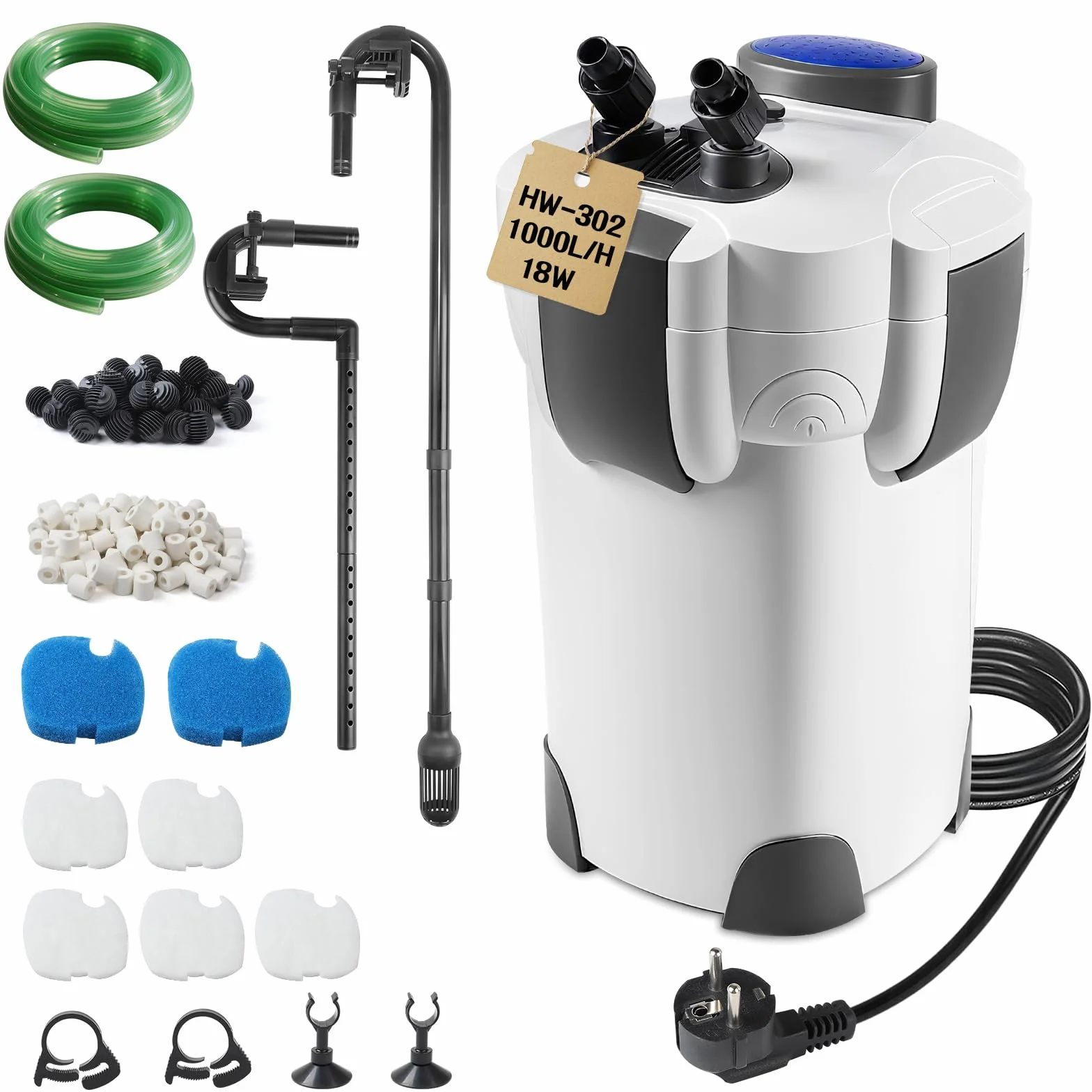 EXLECO Filtre Extérieur Aquarium 1000L/H 18W Pompe Externe Réglable 3 Étapes HW-302
