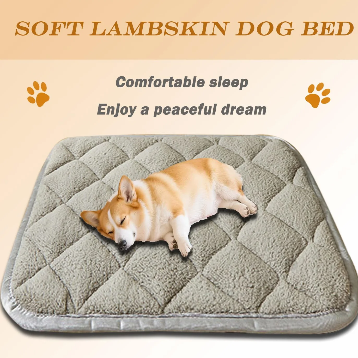 Grand lit antidérapant pour animaux de compagnie, tapis lavable, doux et chaud, matelas luxueux de cage pour chiens grande taille (gris, 84 x 57 cm)