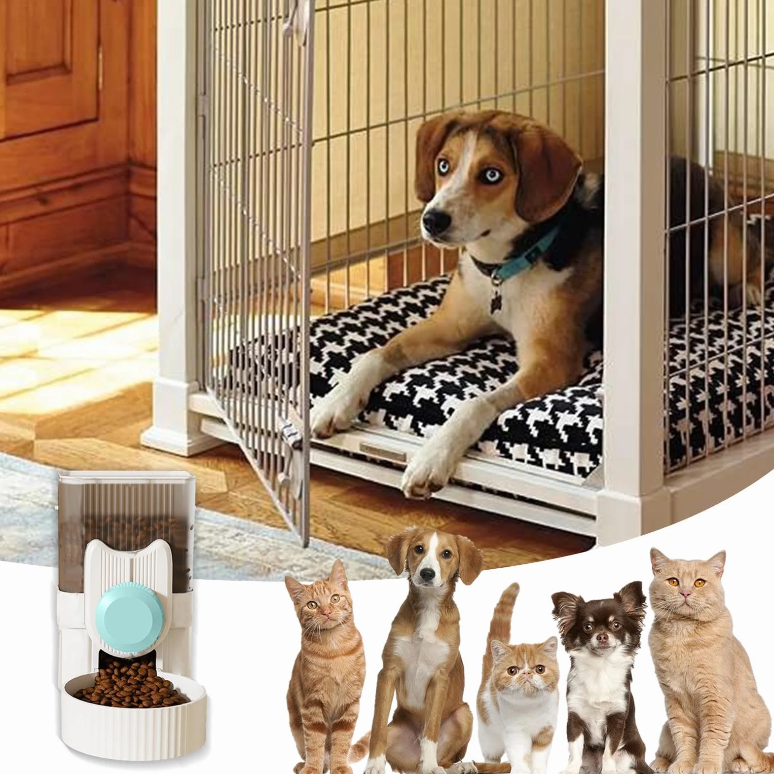 Distributeur Automatique de Nourriture 1000ml pour Petits Animaux, Mangeoire Suspendue pour Cage Chiot Lapin