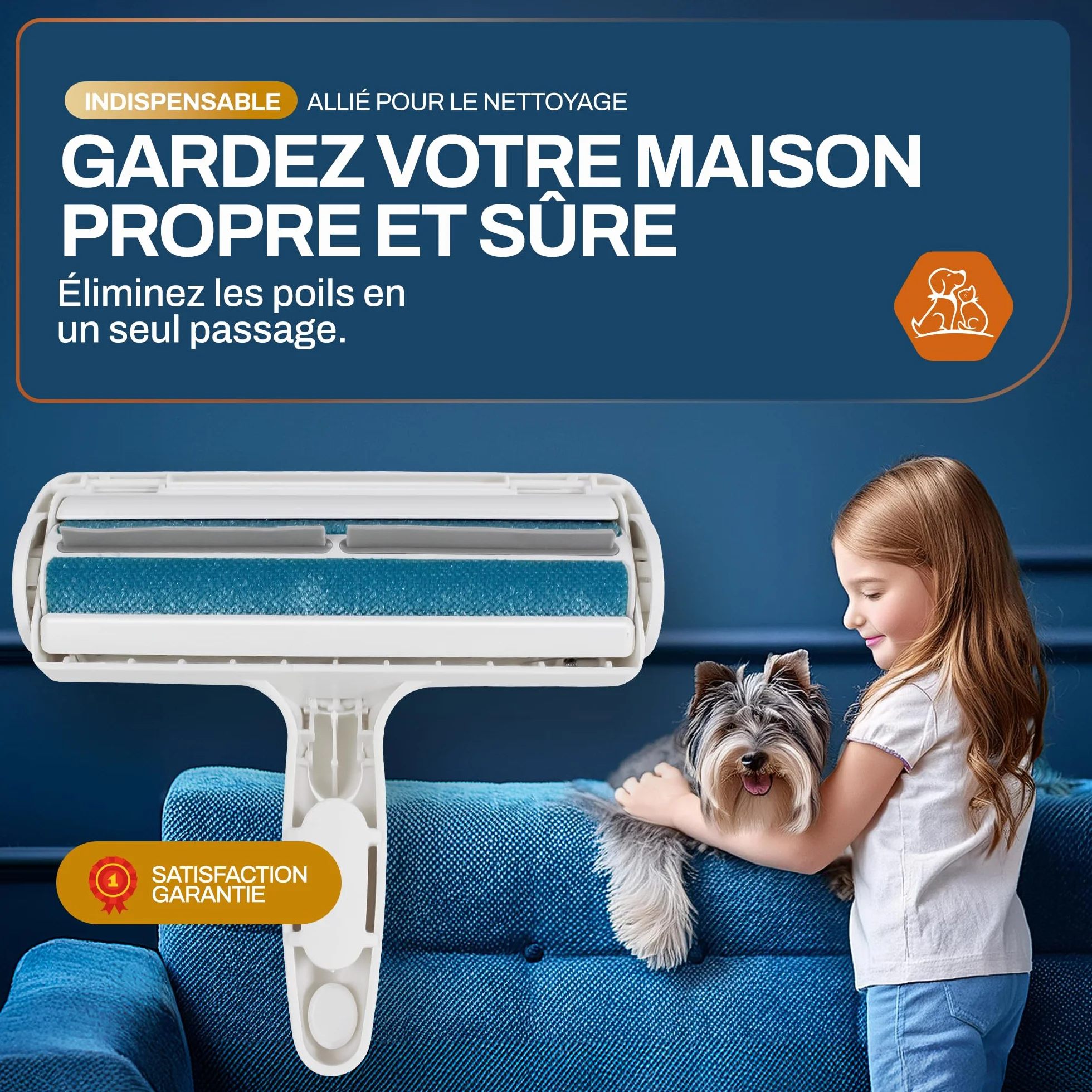 PORTENTUM Brosse Chat Anti Poils Animaux Chien, Rouleau à Poils Réutilisable pour Canapé, Arbre à Chat, Voiture