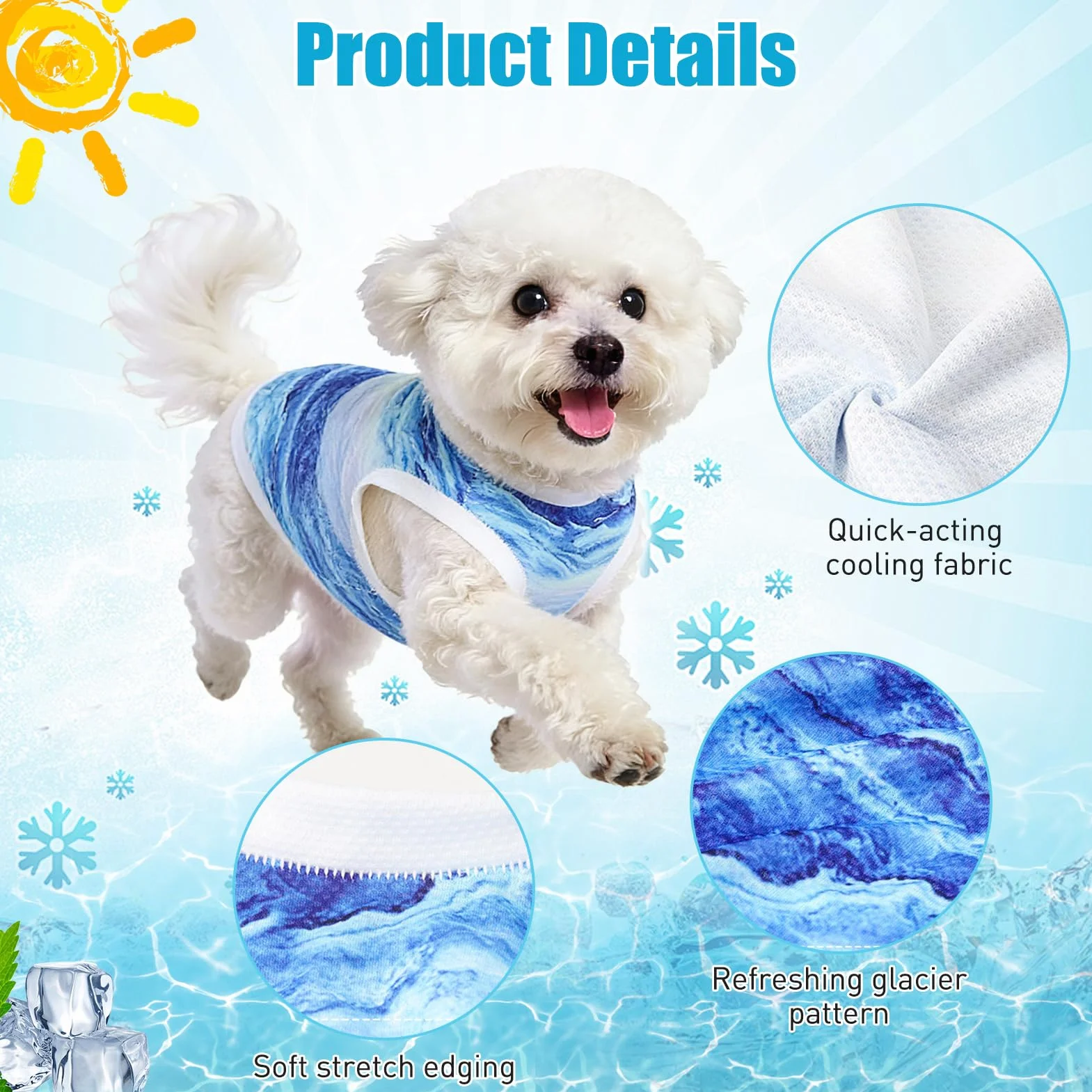 Gilet Rafraîchissant pour Chien Respirant Manteau Rafraichissant Chien Doux Confortable Gilet de Refroidissement pour Chiens Petite Moyenne Taille Bleu-M