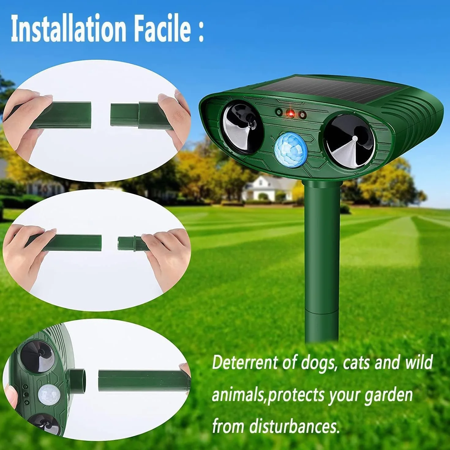 Répulsif Chat Ultrason, Répulsif Chat Exterieur, Répulsif pour Chats Solaire, répulsif à ultrasons avec Détecteur de Mouvement pour Anti Chats Chiens Souris Ratons Renards Oiseaux Rats
