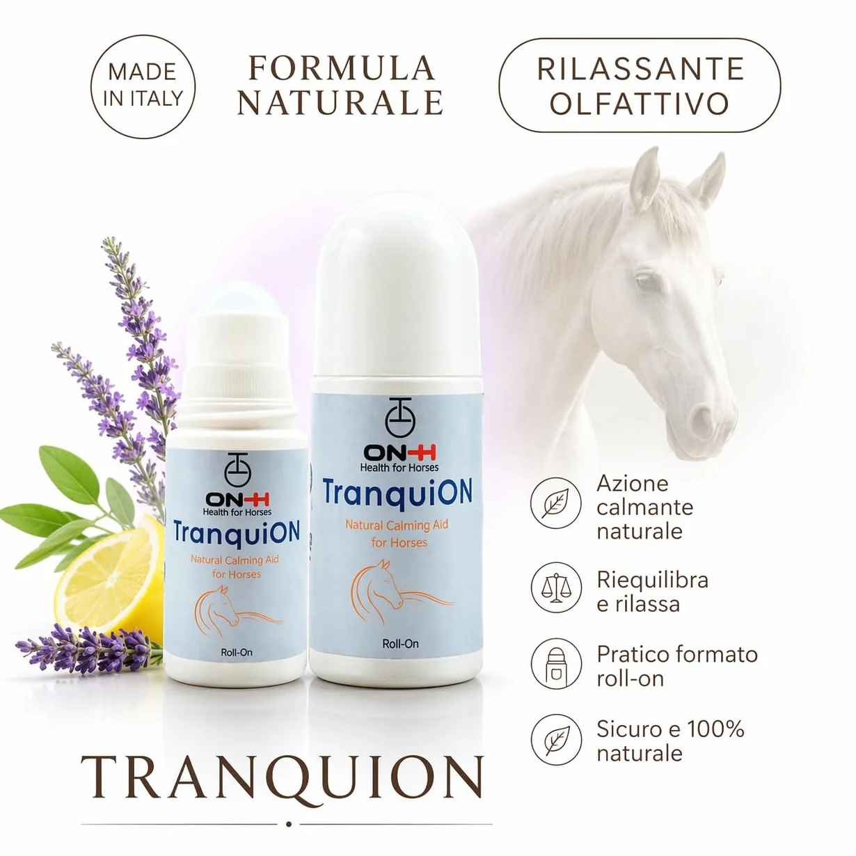 ON-H TranquiON Roll-On pour Chevaux | Gel Apaisant Naturel | Application Localisée Roll-On | Idéal avant Transport, Compétition et Entraînement | Apaisant sans Sédation | Usage Quotidien