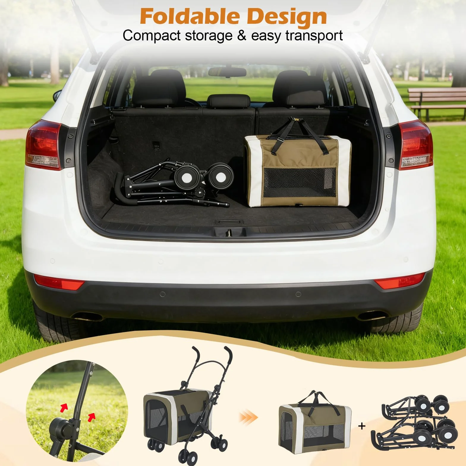 Poussette pour Chiens et Chats 30 kg 2 en 1 Pliable Transporteur