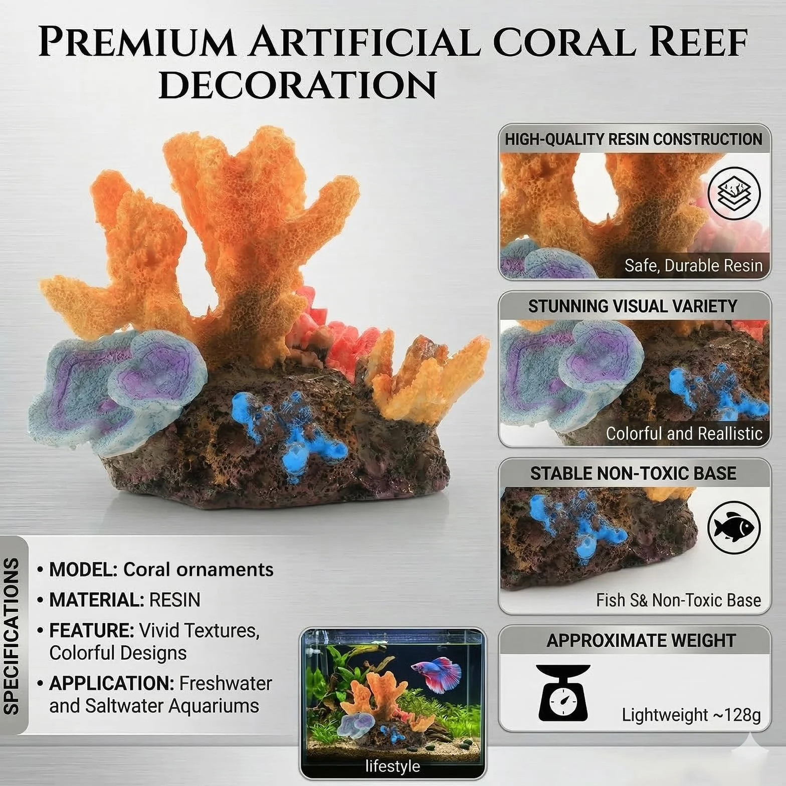 Coraux de Décoration pour Aquarium, Ornements de Récifs Coralliens Artificiels en Résine